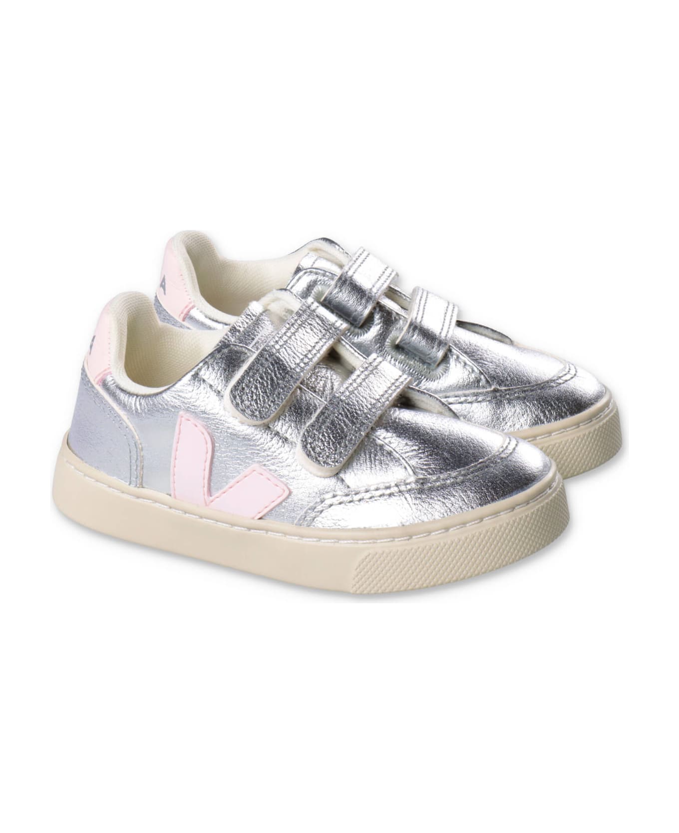Veja Sneakers Argento In Similpelle Con Velcro Baby Girl - Argento シューズ