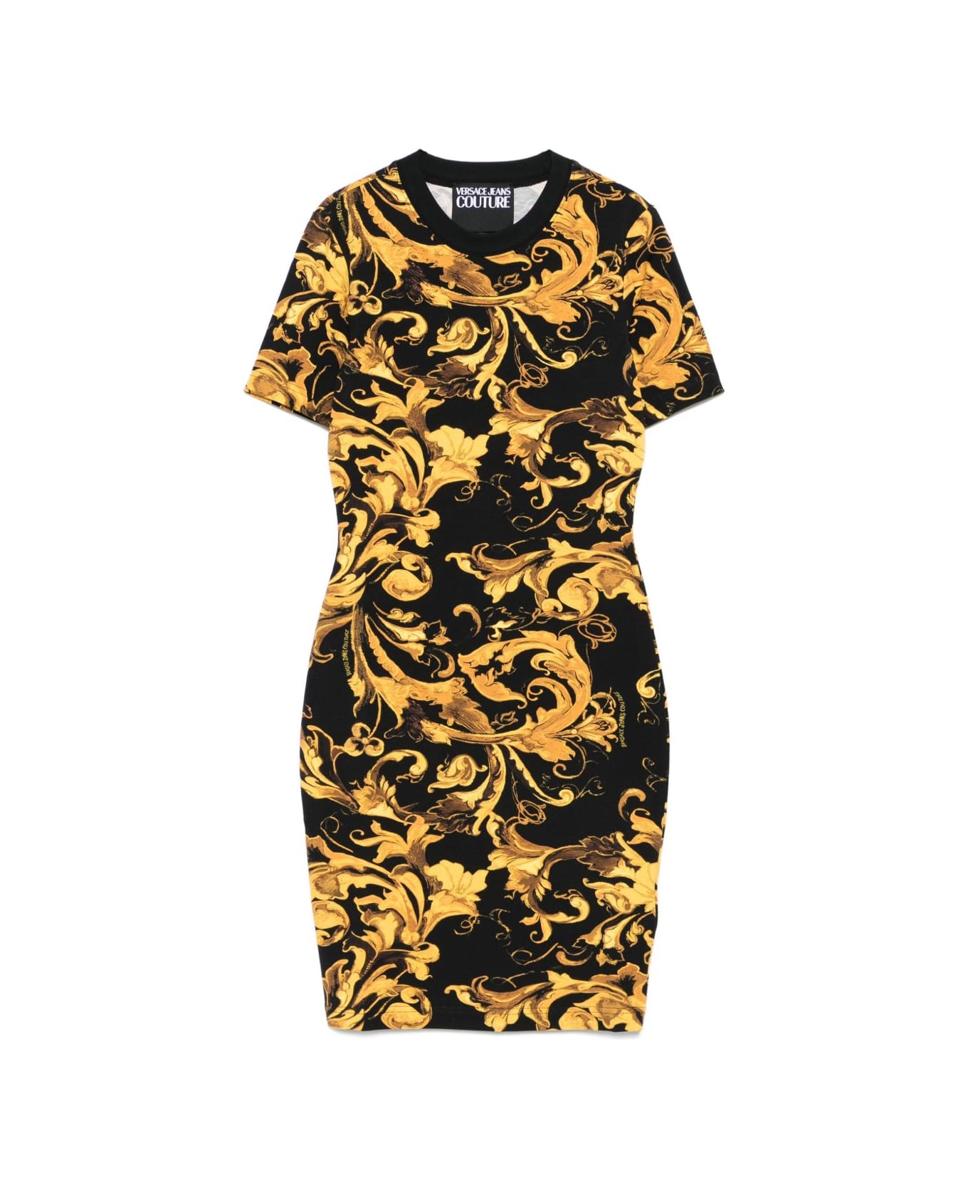 Versace Jeans Couture Short Dress With Baroque Print - Black
