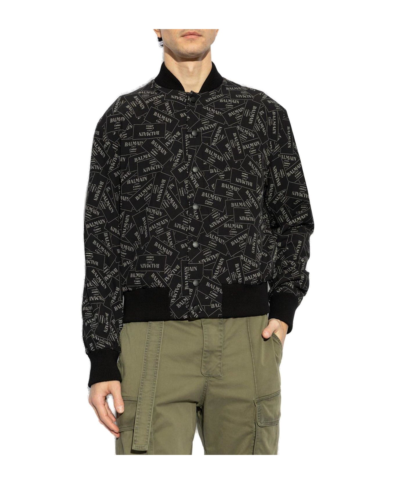 Balmain Printed Logo Label Bomber Jacket - Black