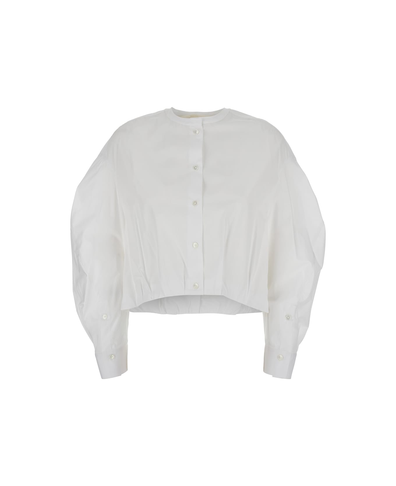 Tela White Shirt With Mandarin Collar And Pence Details In Cotton Woman - White