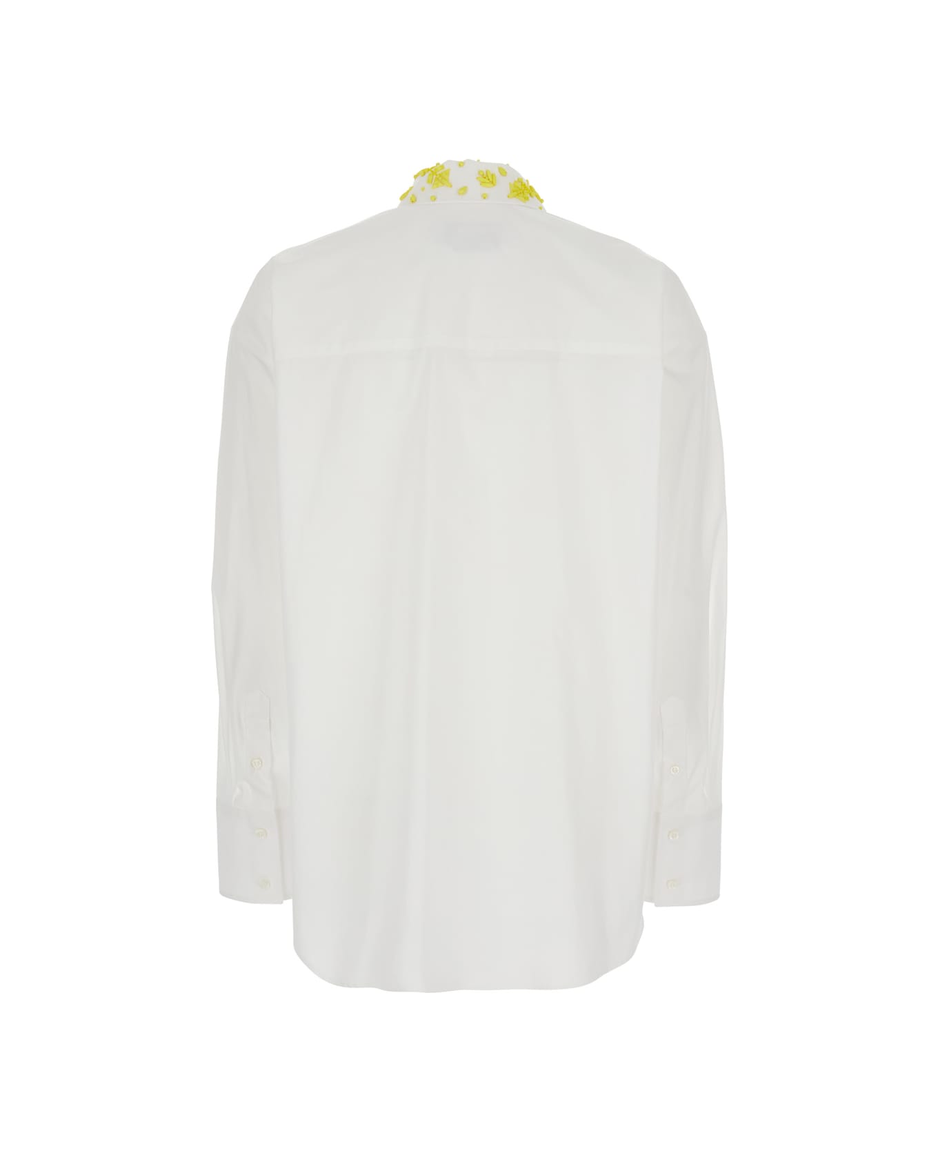 MSGM White Shirt With Classic Collar And Front Embellishment In Fabric Woman - White