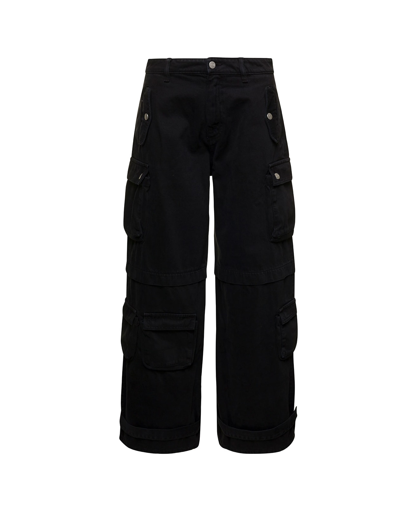Icon Denim 'rosalia' Black Low Waisted Cargo Jeans With Patch Pockets In Cotton Denim Woman - Black