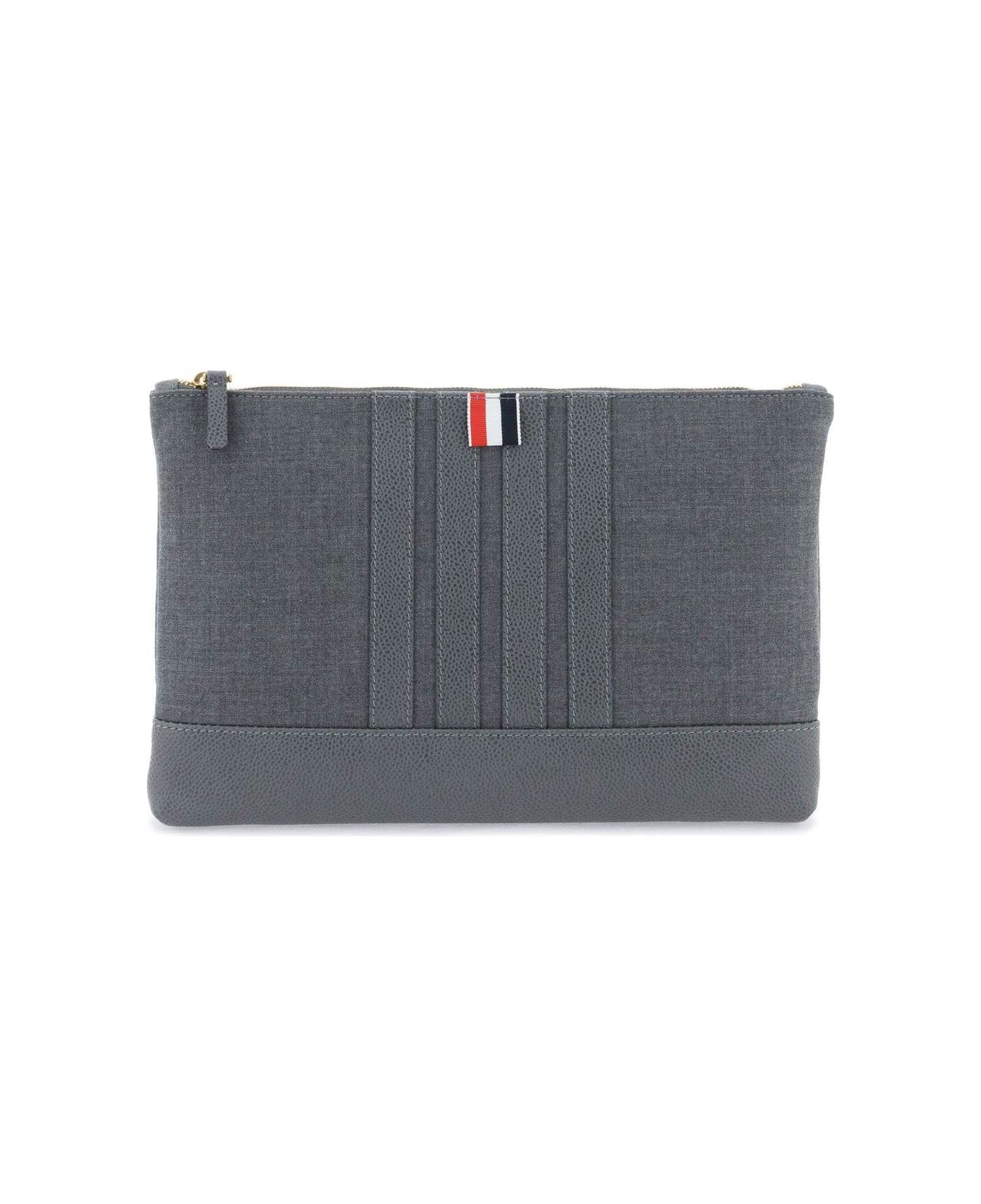 Thom Browne 4-bar Zipped Wash Bag - Med Grey