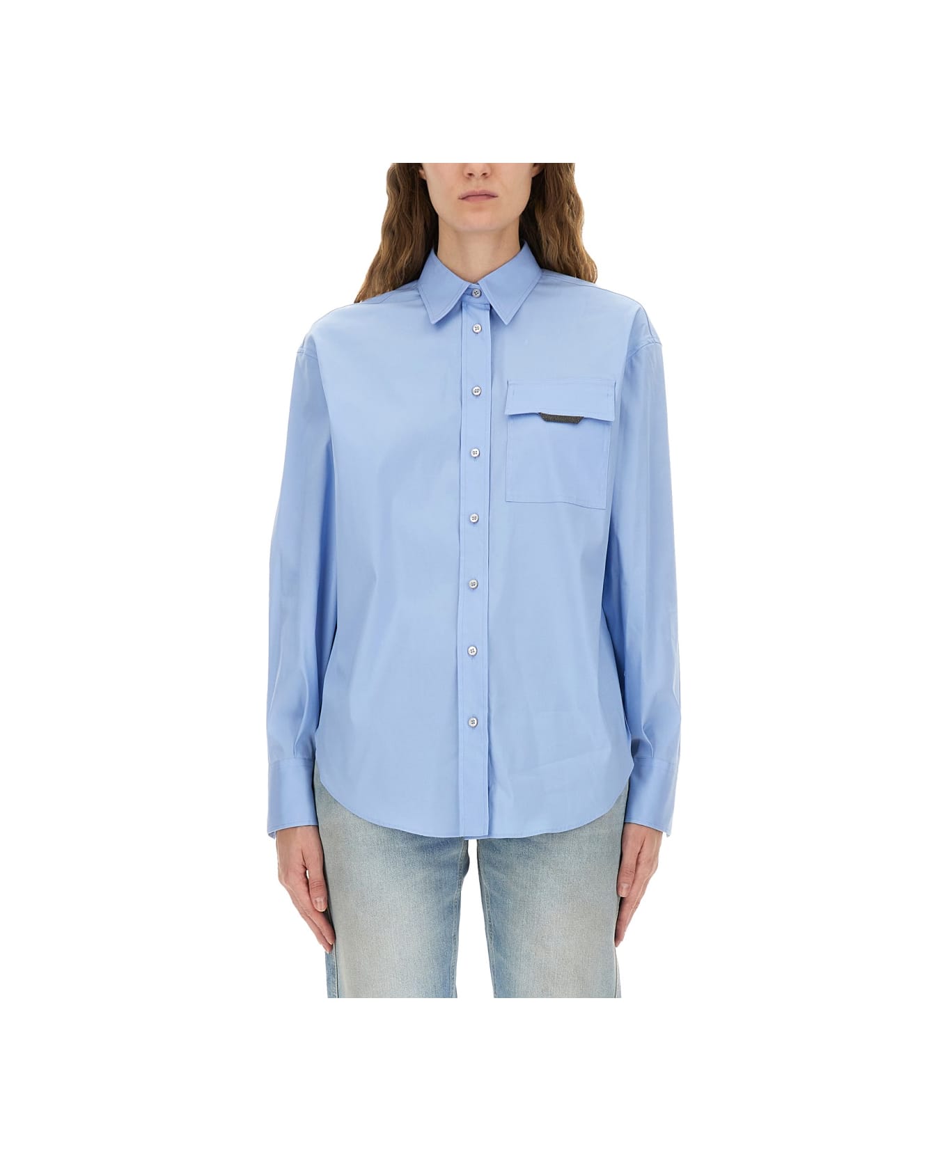 Brunello Cucinelli Shirt With "shiny Flap Detail" - BABY BLUE