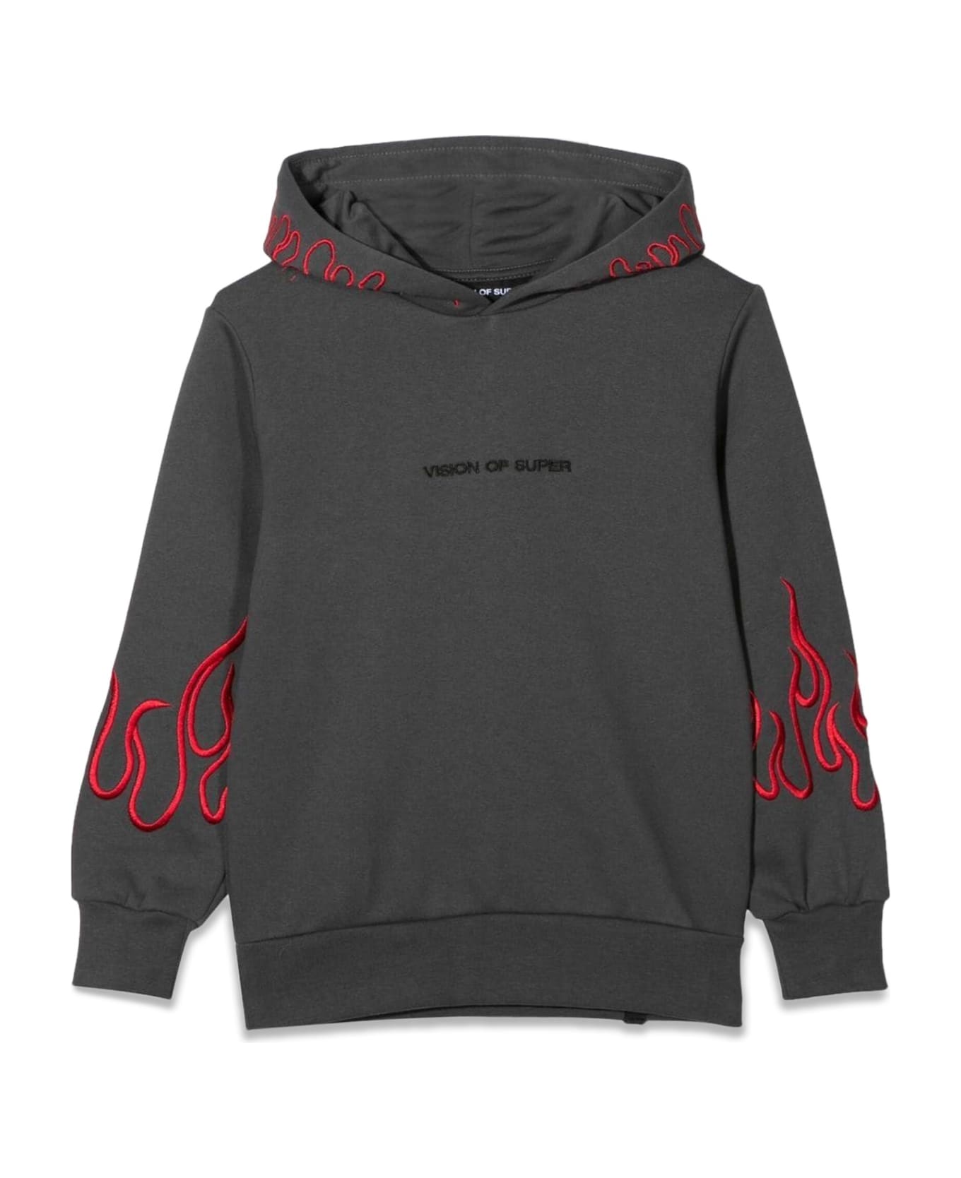 Vision of Super Embroidered Red Flames Hoodie - ANTRACITE
