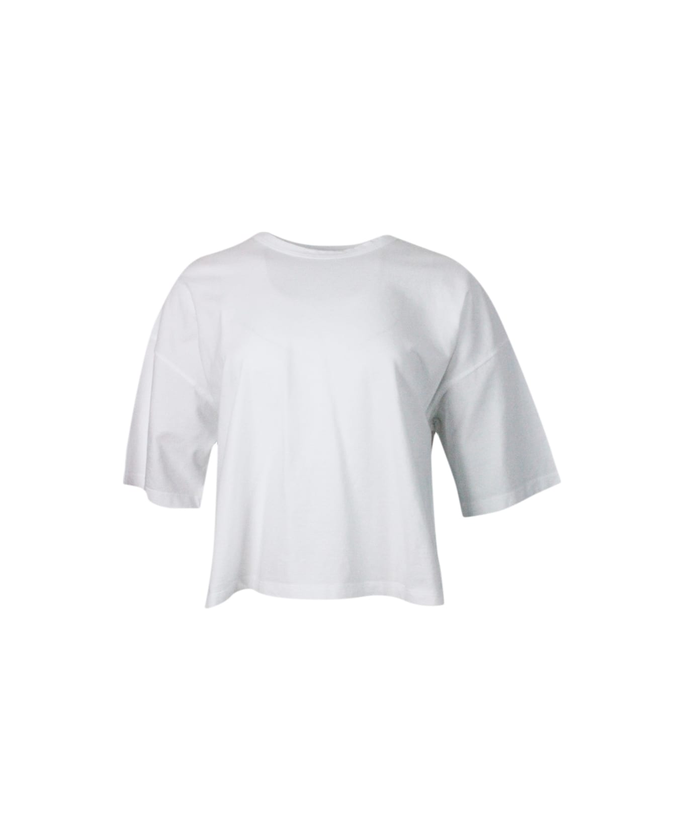 Malo Crew-neck, Short-sleeved T-shirt In 100% Soft Cotton, With An Oversized Fit And Vents On The Sides - White