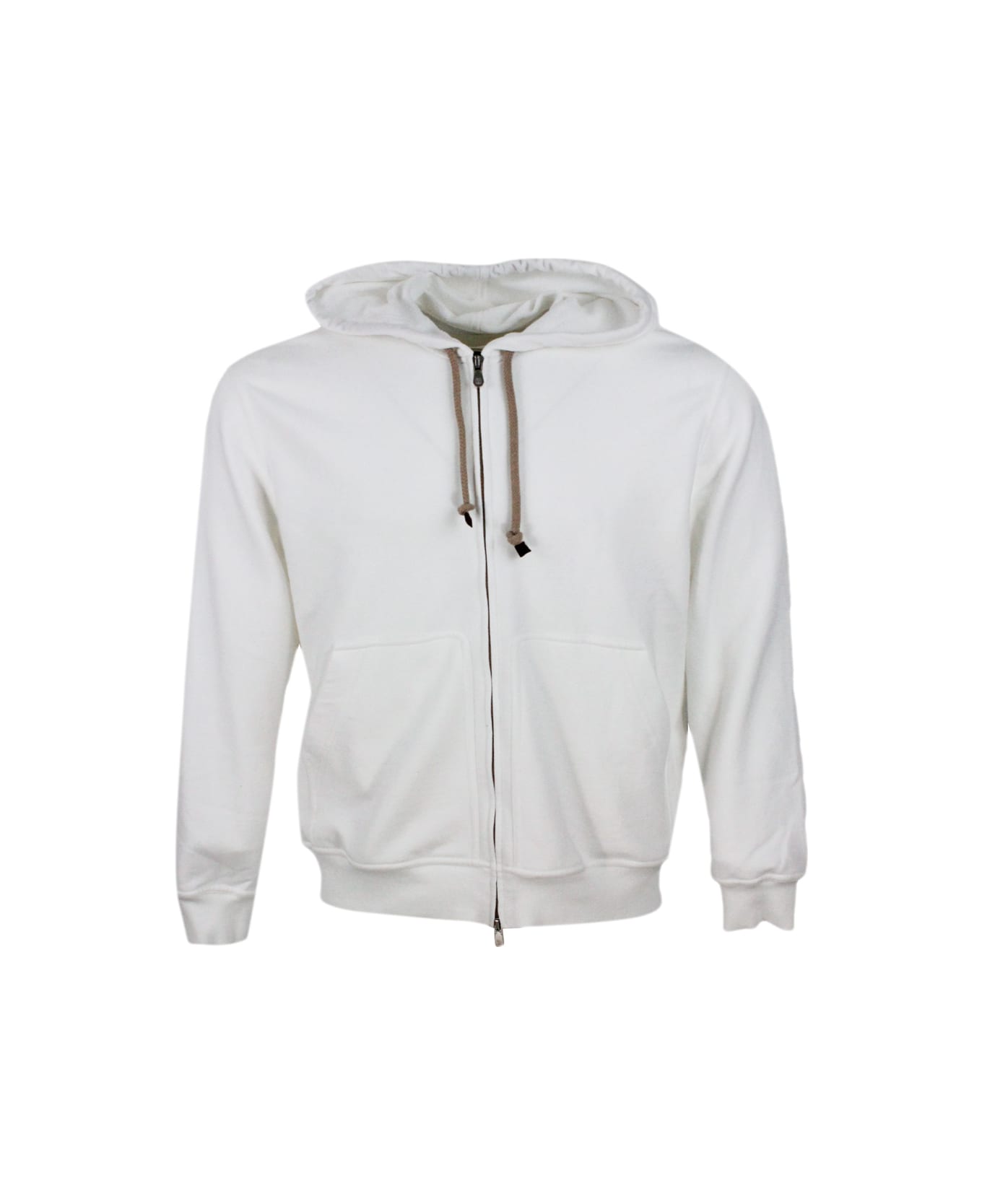 Brunello Cucinelli Hooded Sweatshirt With Drawstring And Zip Closure - White