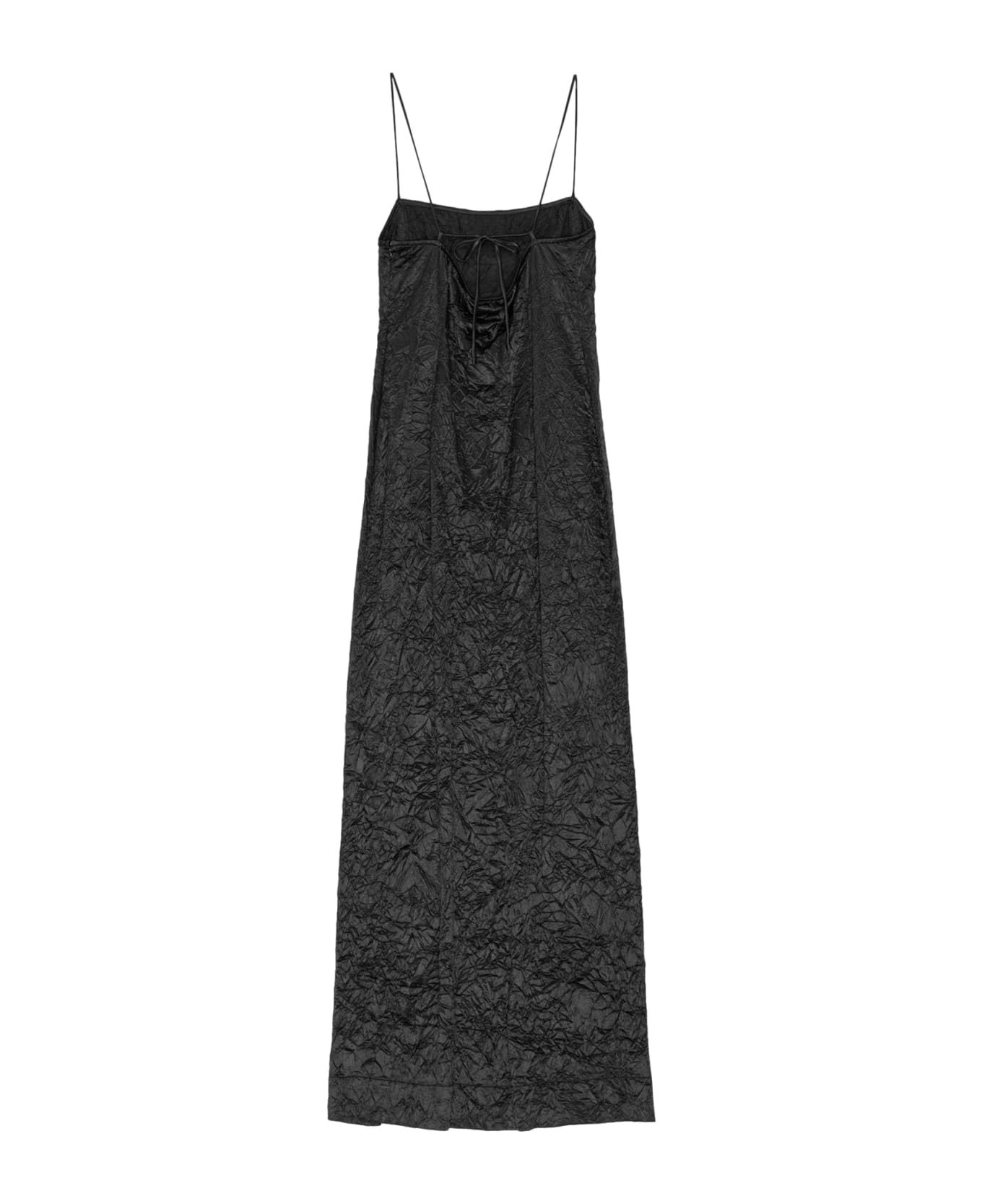 Ganni Crinkled Satin Midi Slip Dress - Black