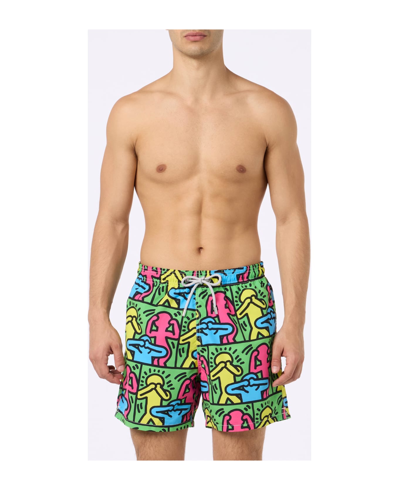 MC2 Saint Barth Man Mid-length Gustavia Swim-shorts With Keith Haring Design Placed Print| Keith Haring Special Edition - GREEN