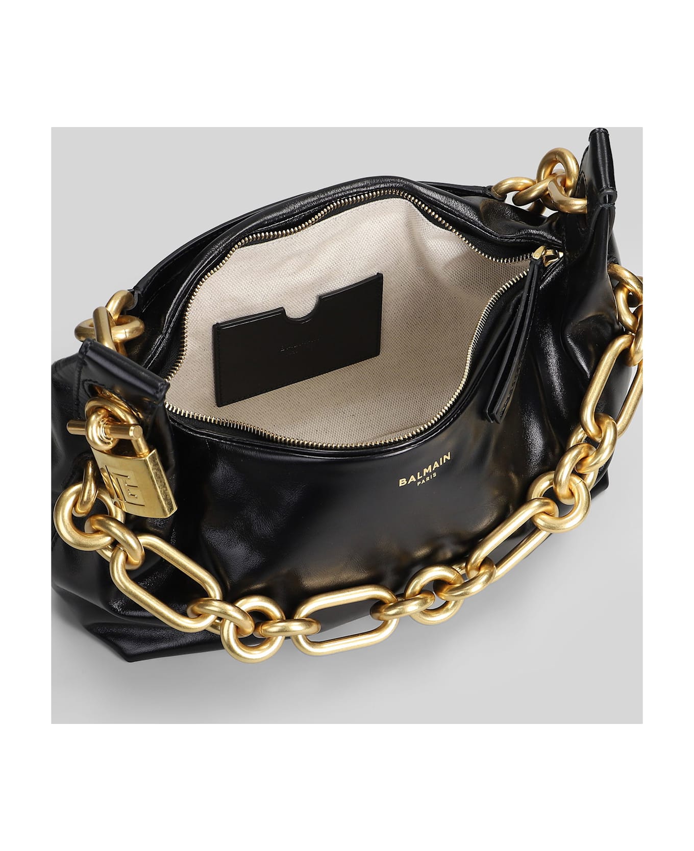 Balmain Sync Medium Shoulder Bag In Black Leather - black