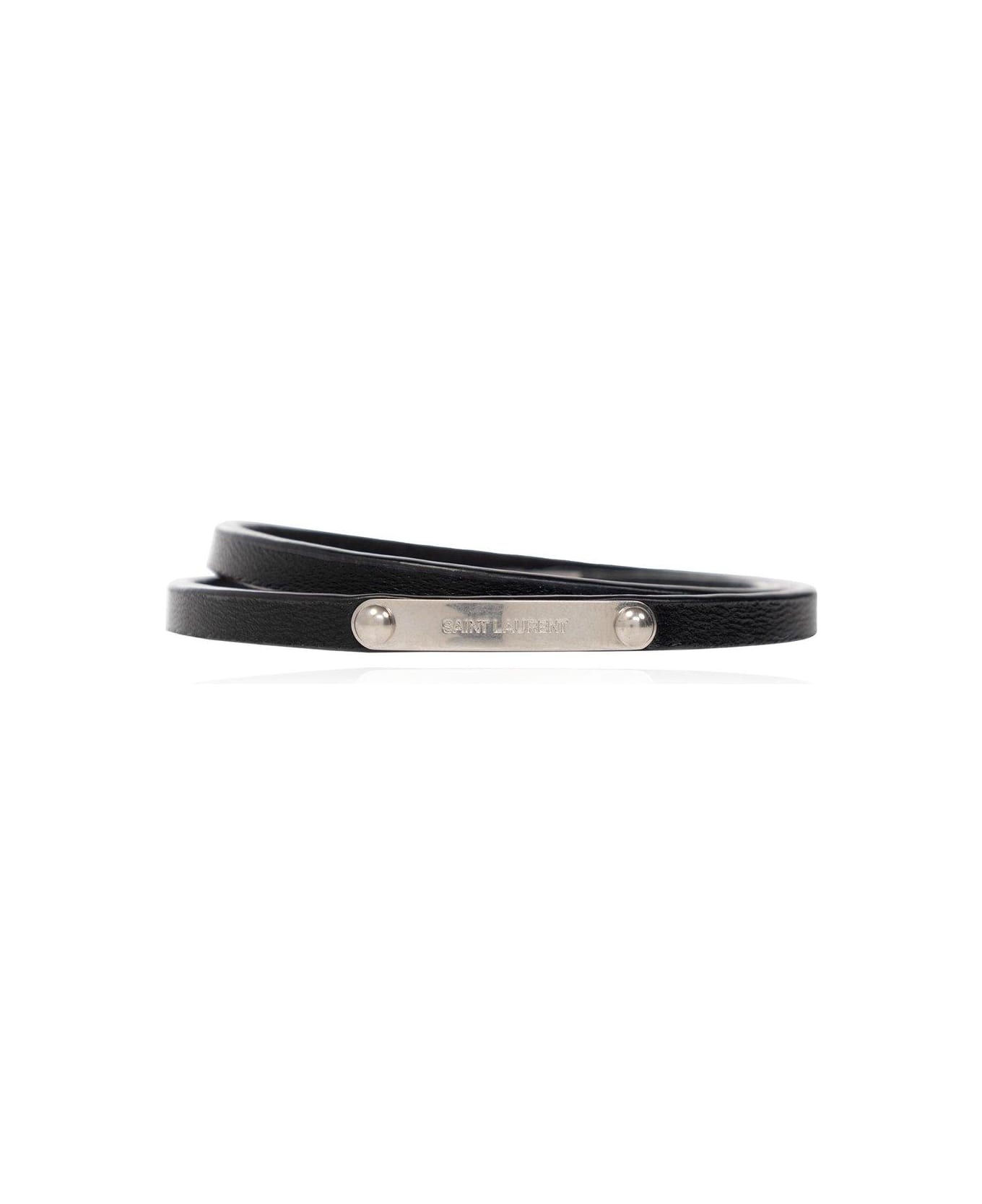 Saint Laurent Logo Engraved Double-wrap Bracelet - Black