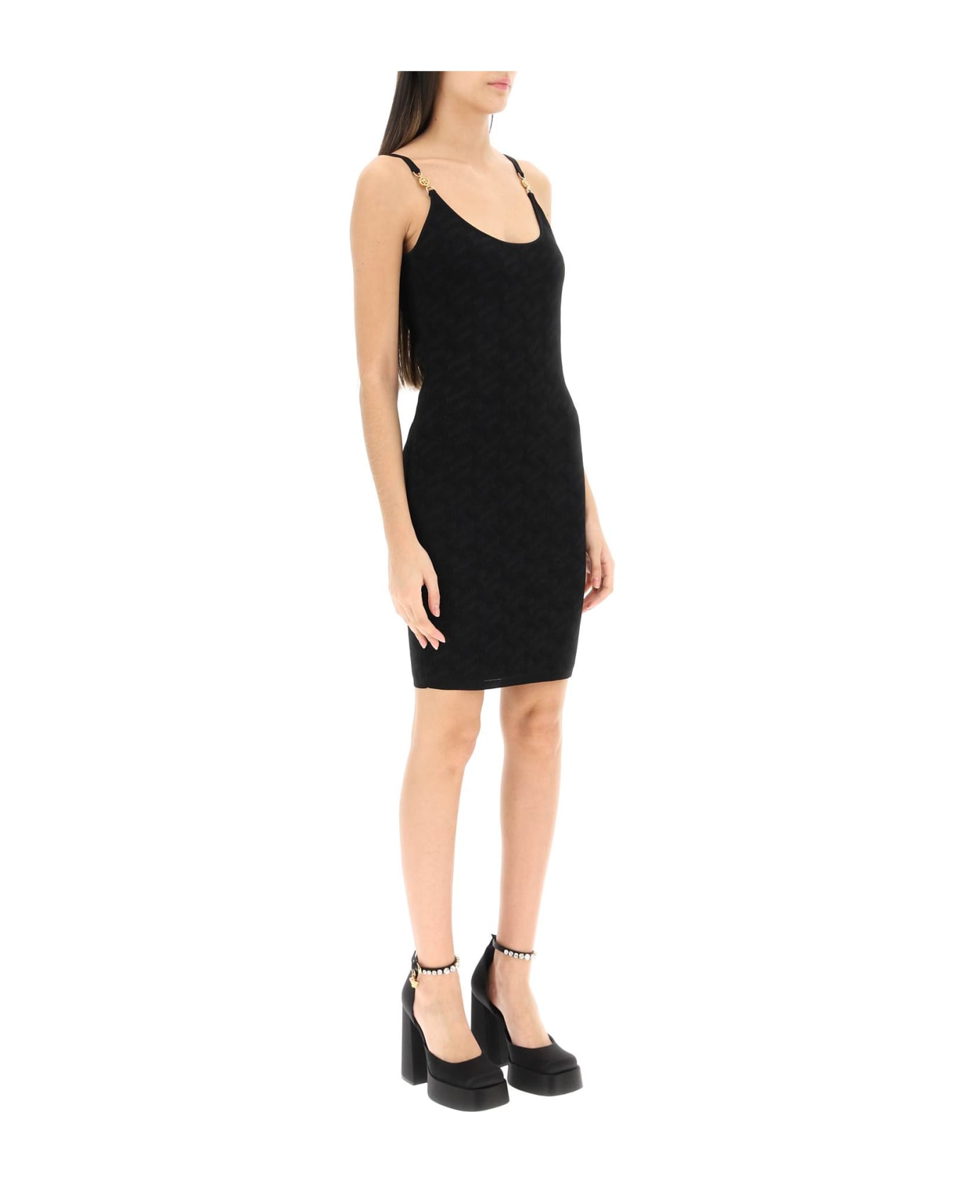 Versace 'la Greca' Knitted Mini Dress - Black ワンピース＆ドレス