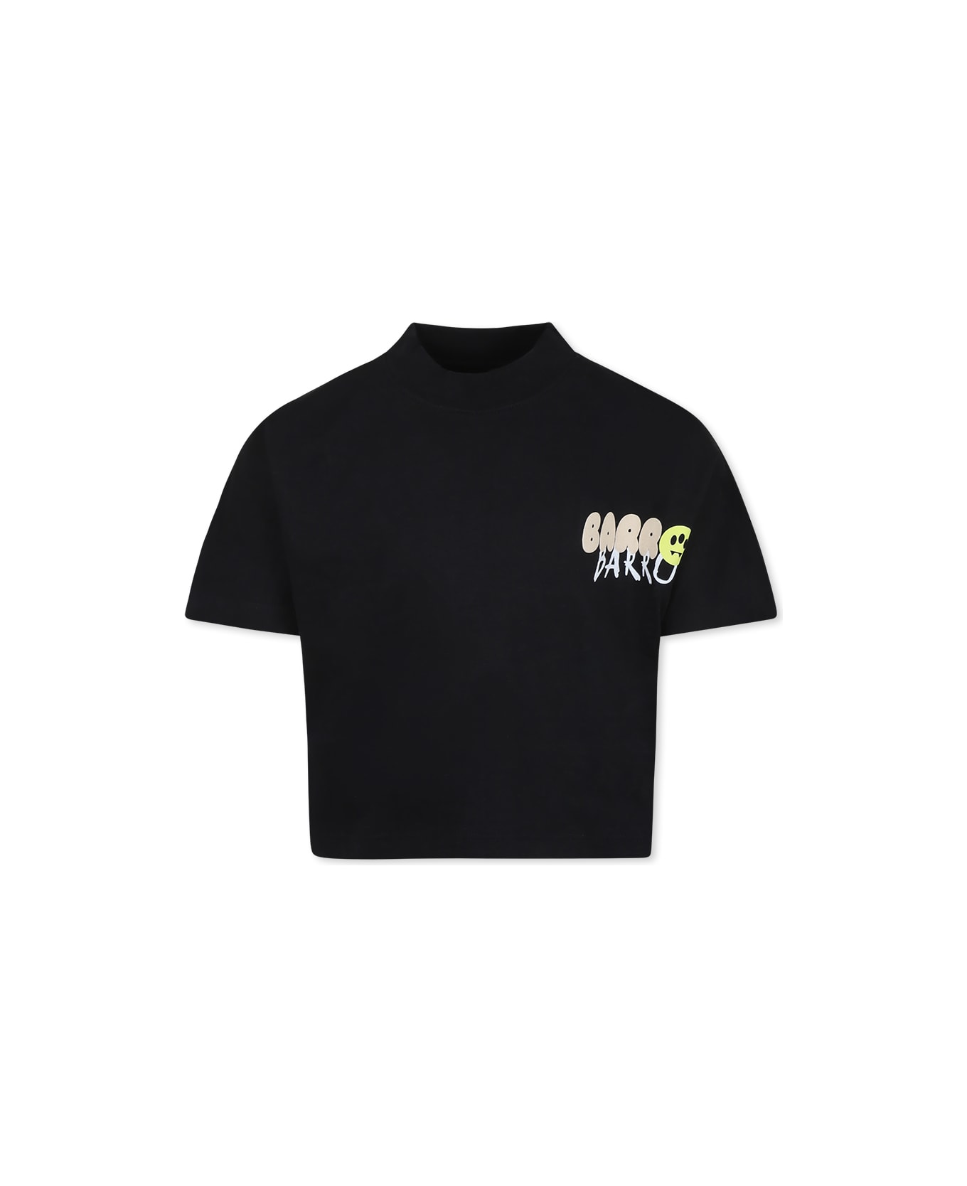 Barrow Black Crop T-shirt For Girl With Smiley And Logo - Black