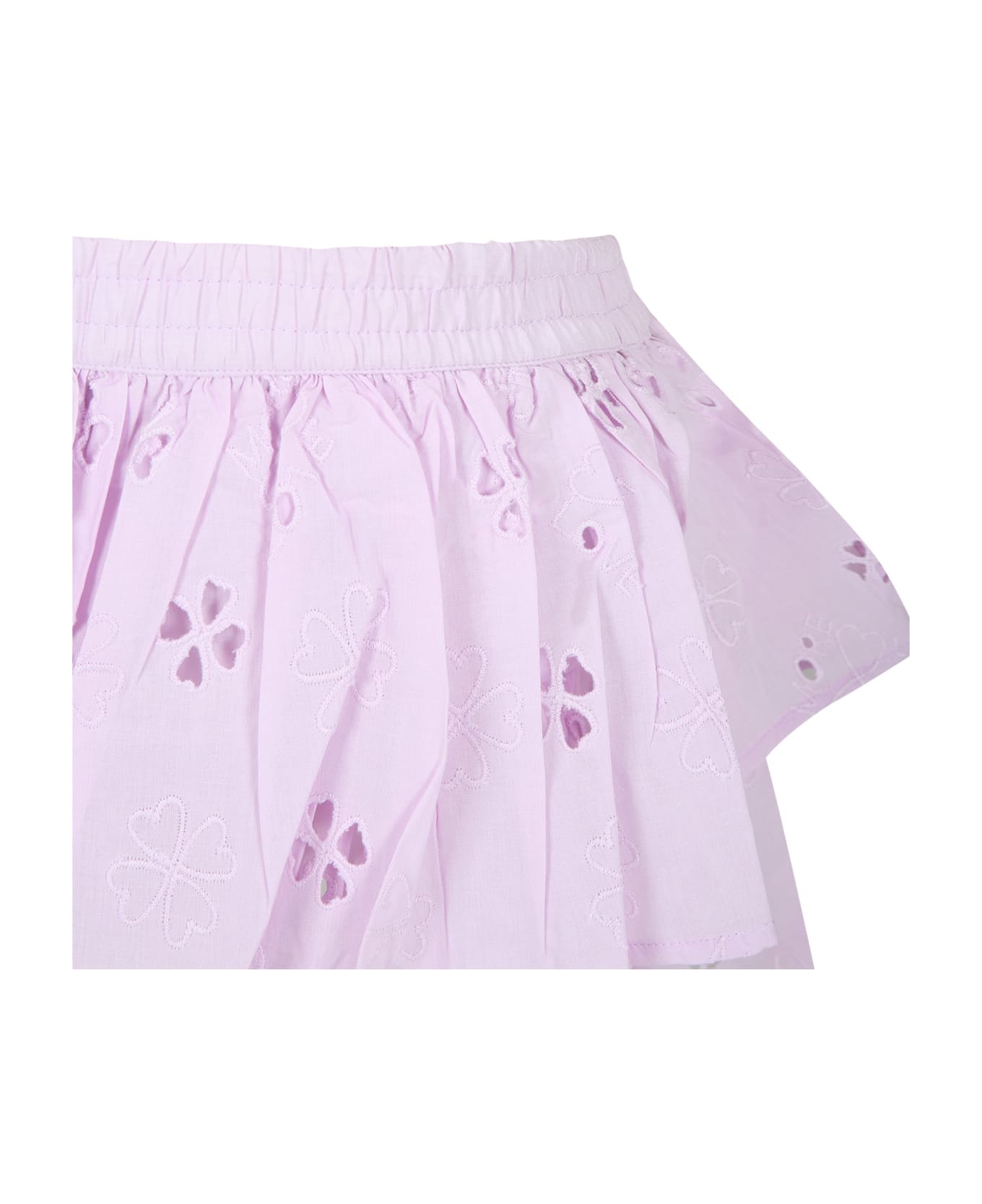 Molo Pink Casual Skirt For Girl With Macramé Lace - Pink ボトムス
