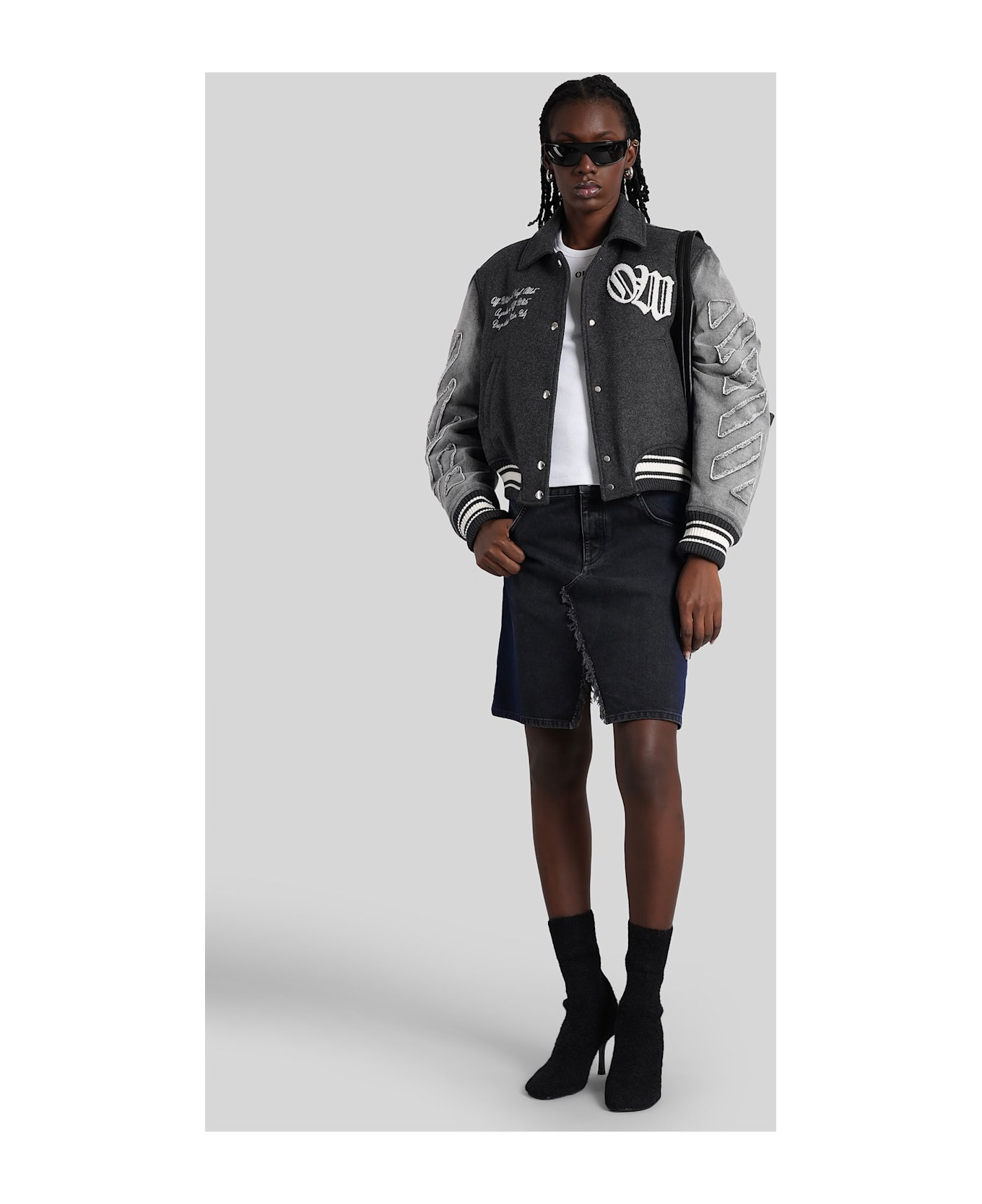 Off-White Bomber Jacket In Grey Wool - grey