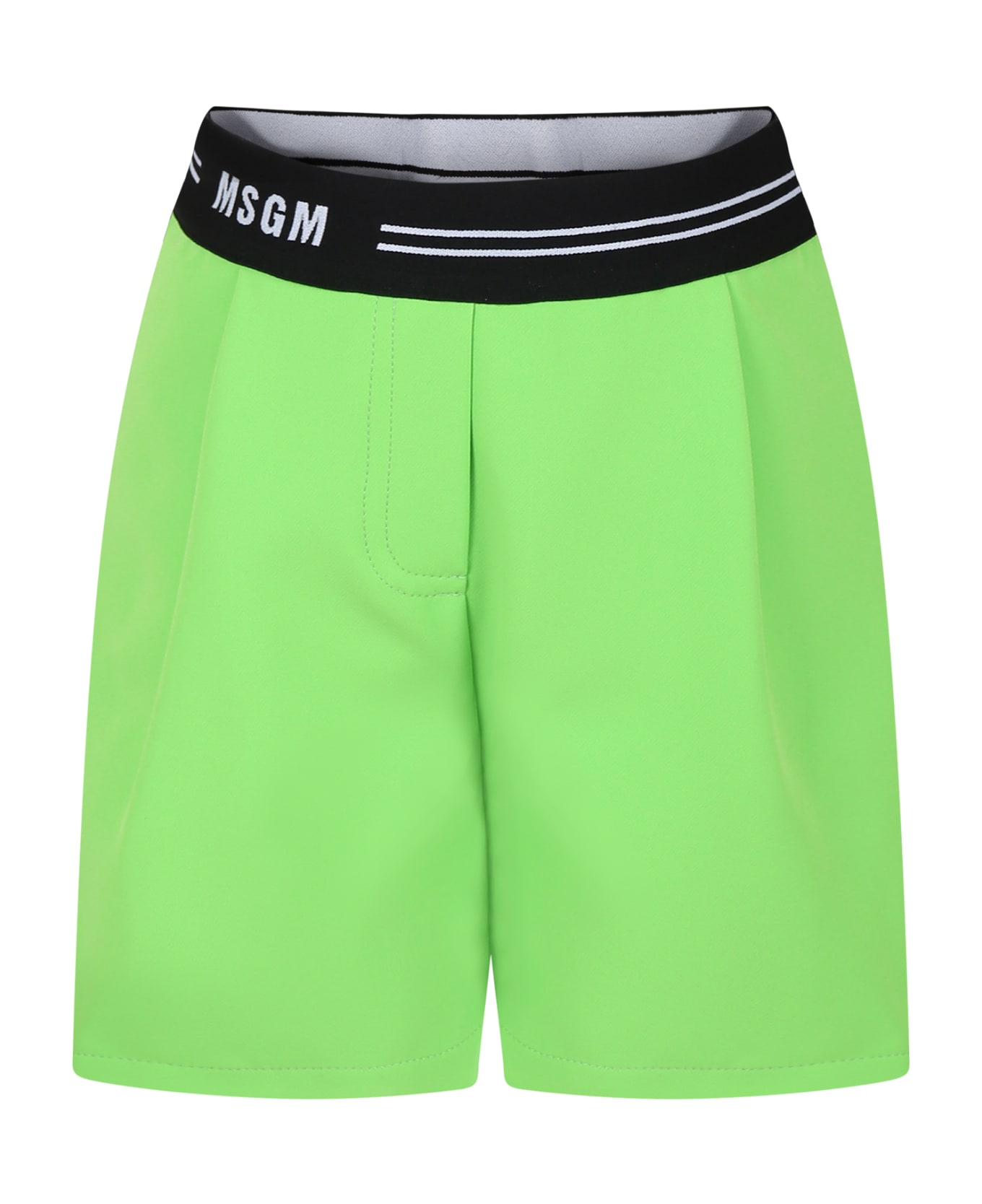 MSGM Green Shorts For Girl With Logo - Green