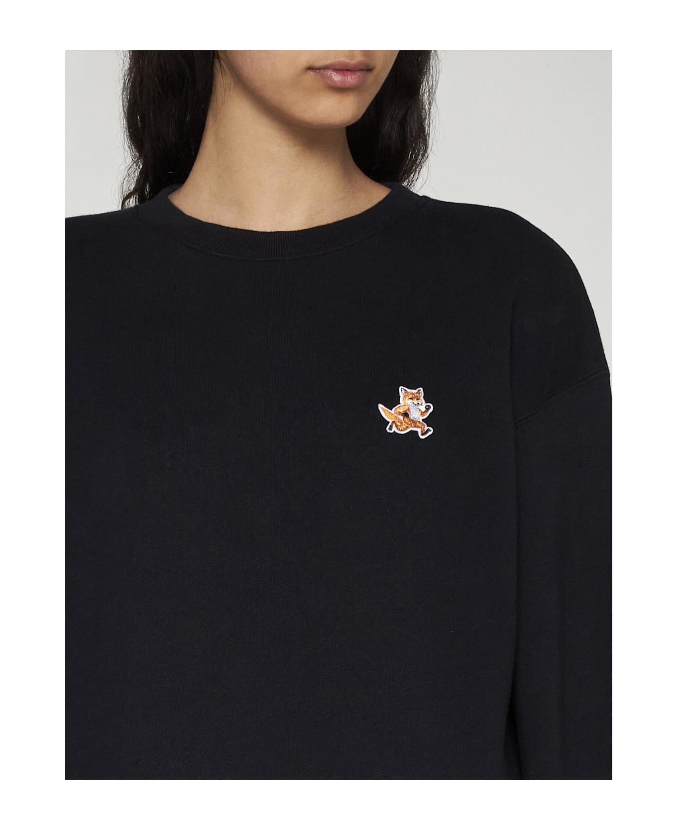 Maison Kitsuné Speedy Fox Patch Cotton Sweatshirt - BLACK