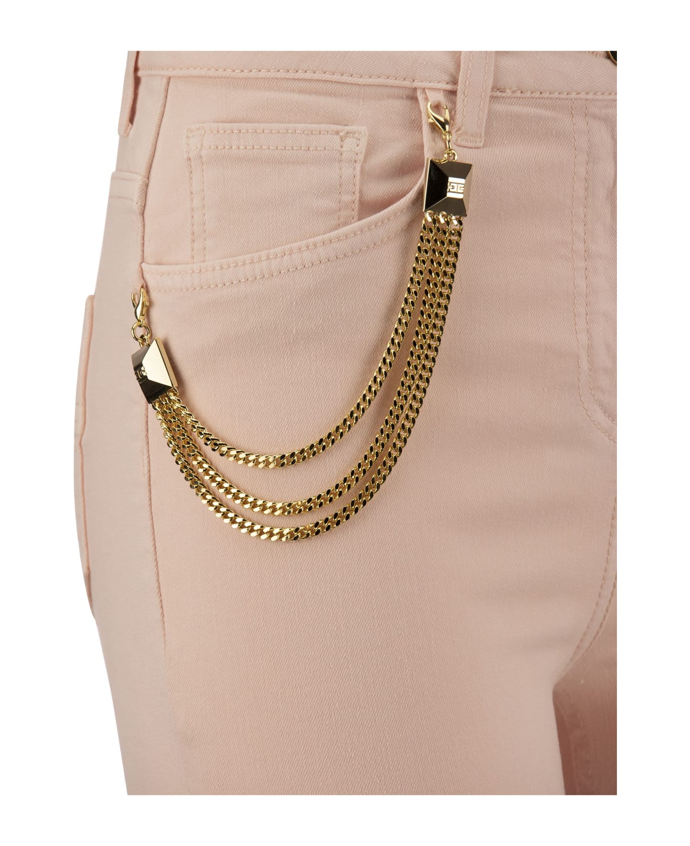 Elisabetta Franchi Skinny Jeans With Chain And Stud Charm - Pink Baby