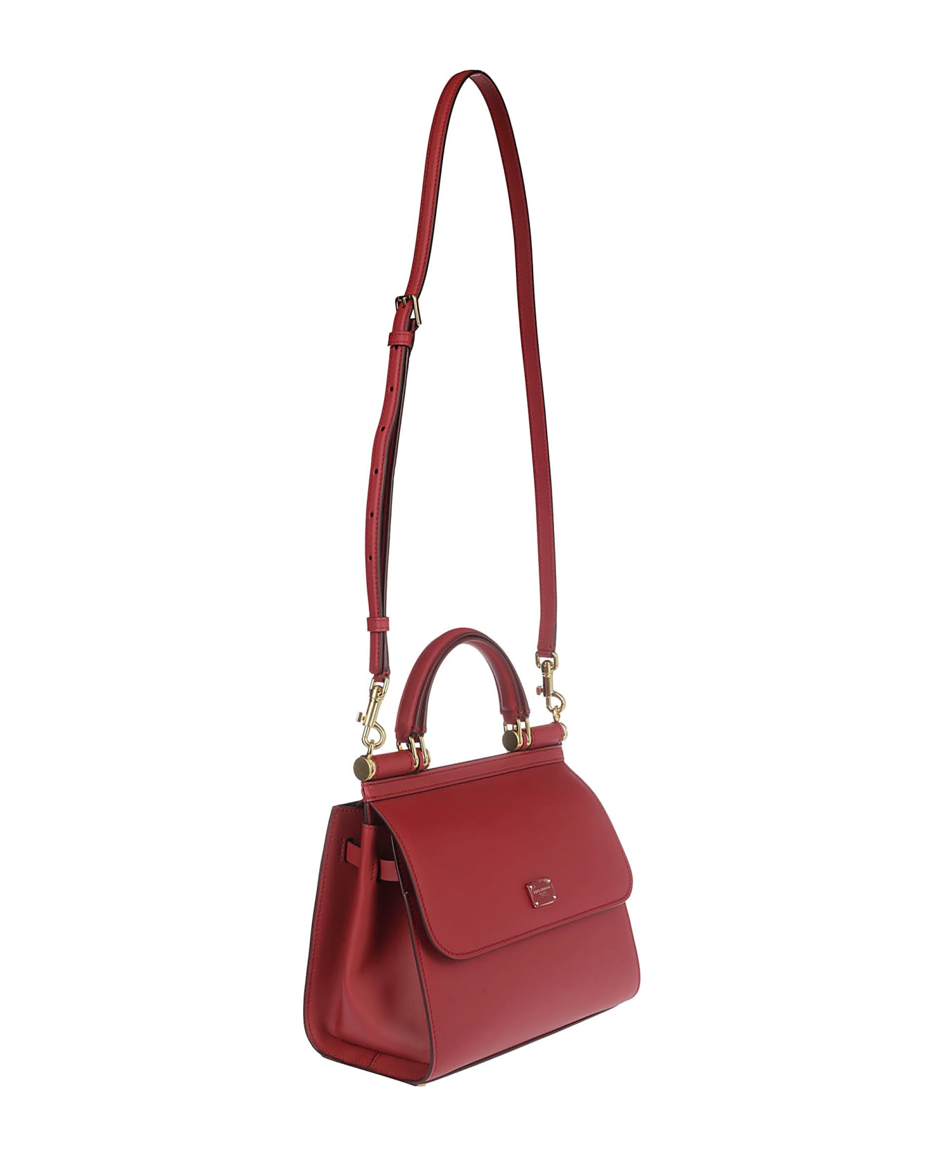 Dolce 
Gabbana Red Leather Sicily Small Tote Bag - POPPY RED