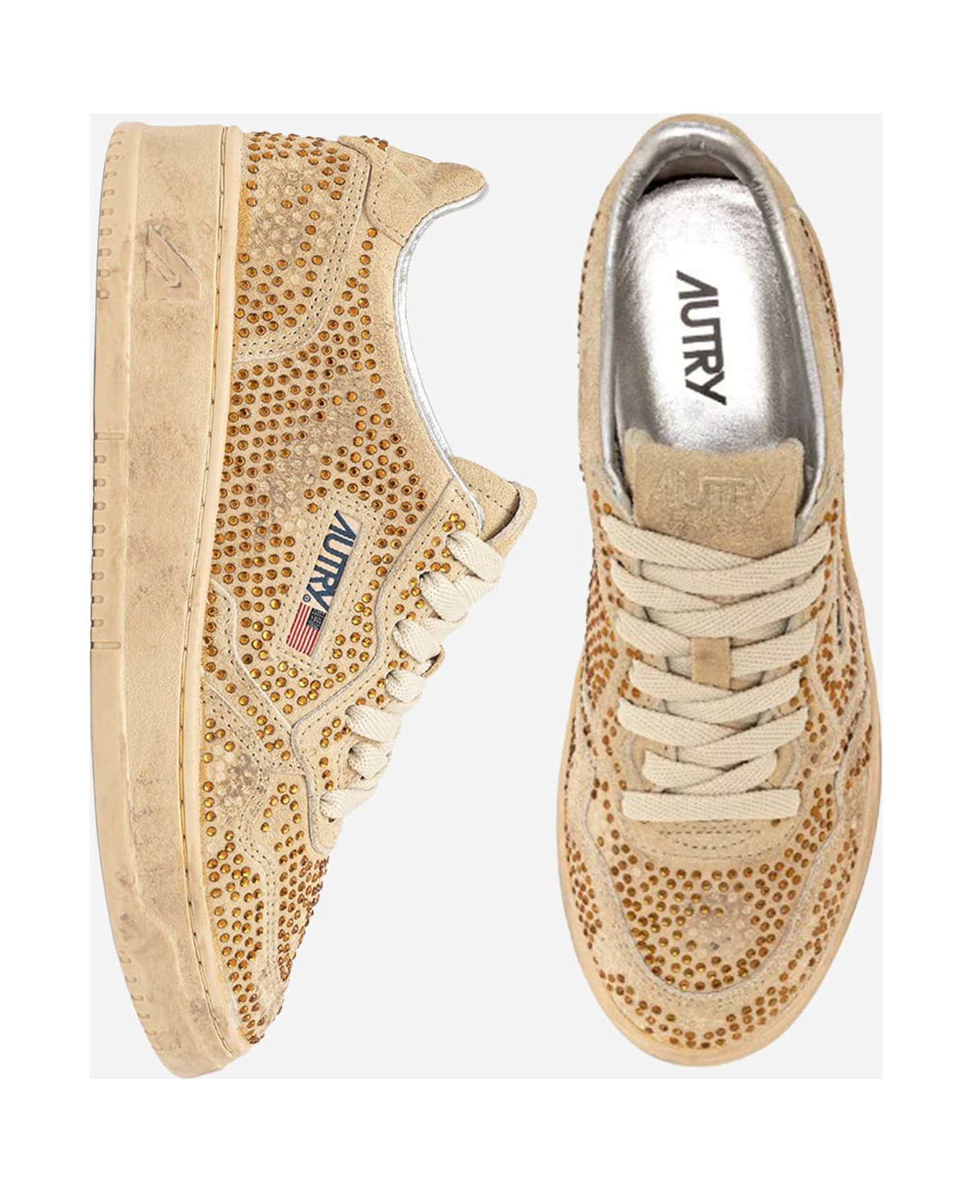 Autry Medalist Low Crystal Sneakers - Beige