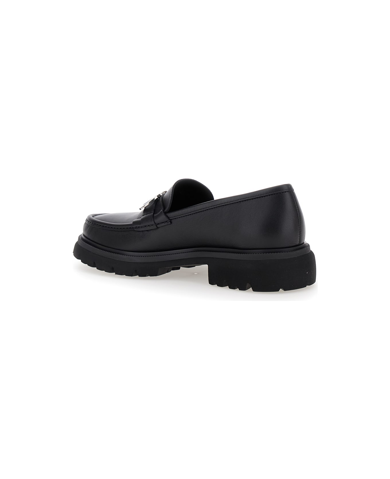 Ferragamo Black Loafers With Platform And Gancini Detail In Leather Man - Black