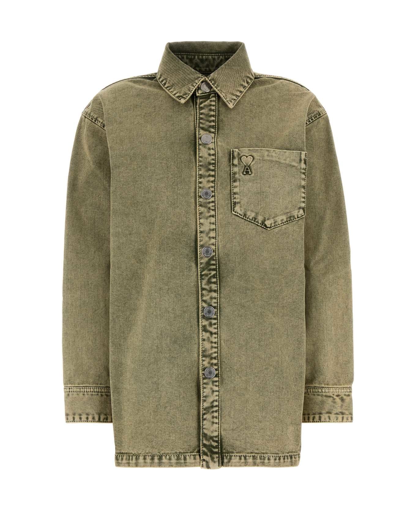 Ami Alexandre Mattiussi Army Green Denim Oversize Shirt - LAUREL