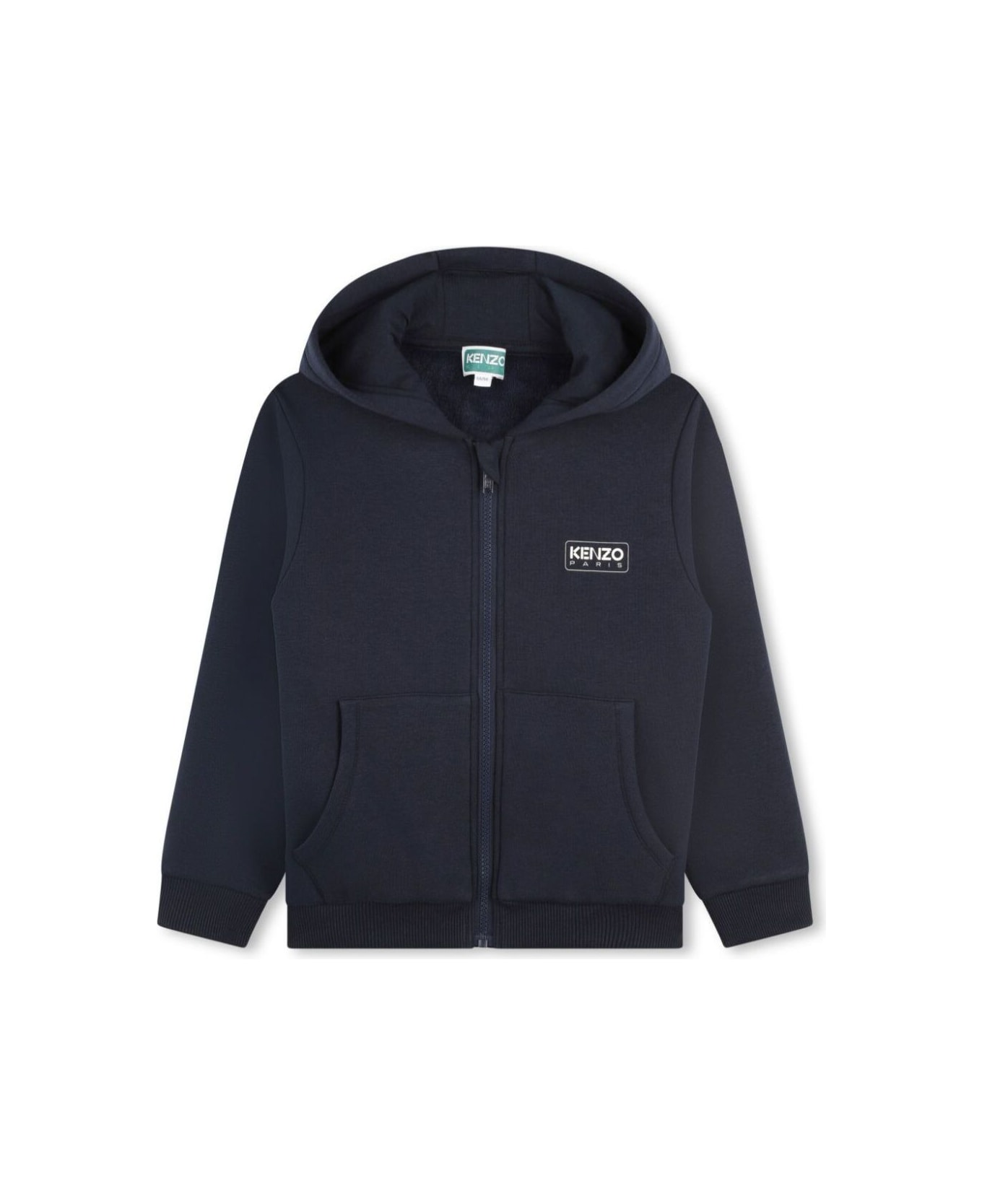 Kenzo Kids Blue Sweatshirt With Hood And Maxi Logo Print On The Rear In Cotton Blend Stretch Boy - Blu ニットウェア＆スウェットシャツ