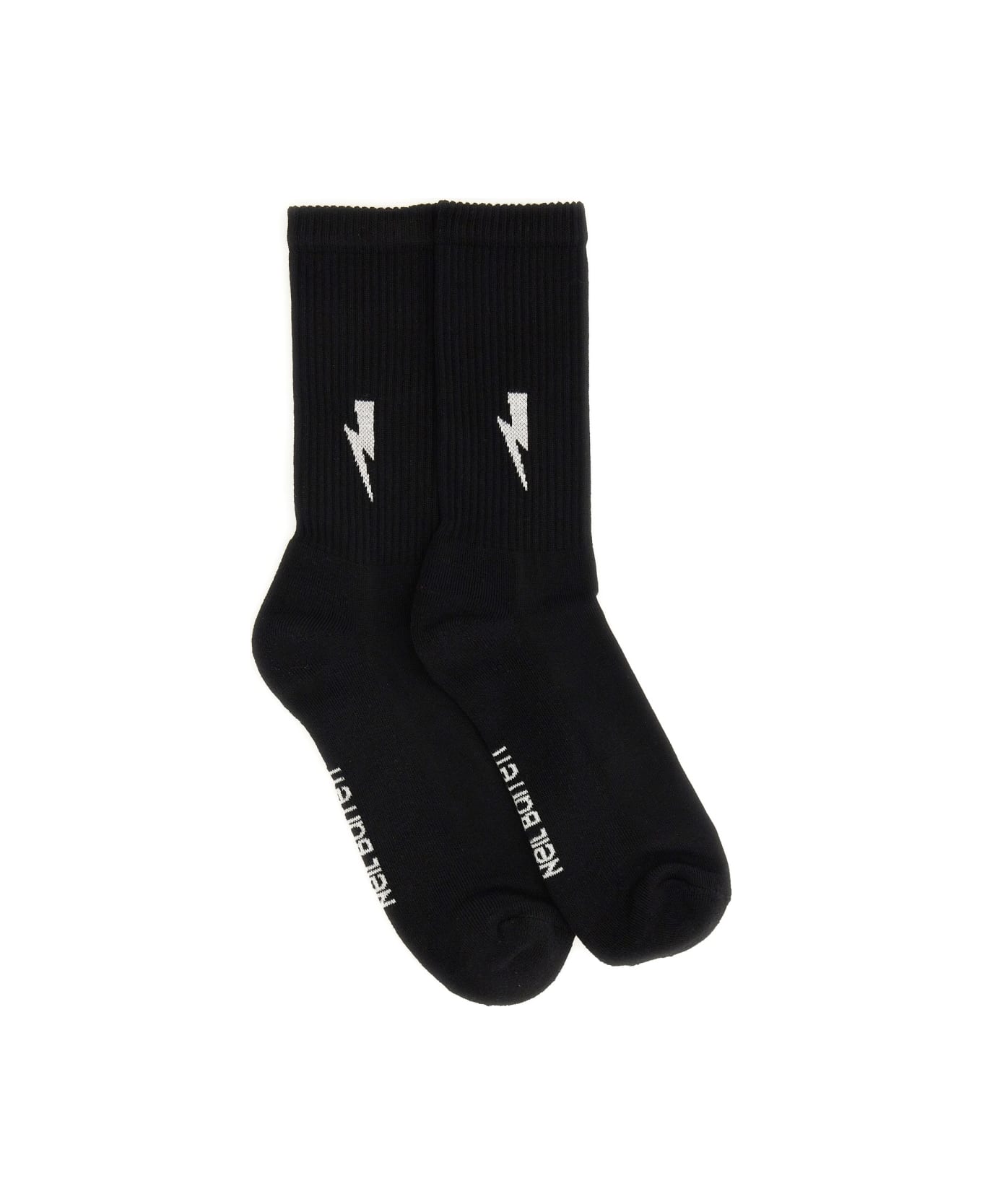 Neil Barrett Sock With Logo Embroidery - BLACK 靴下