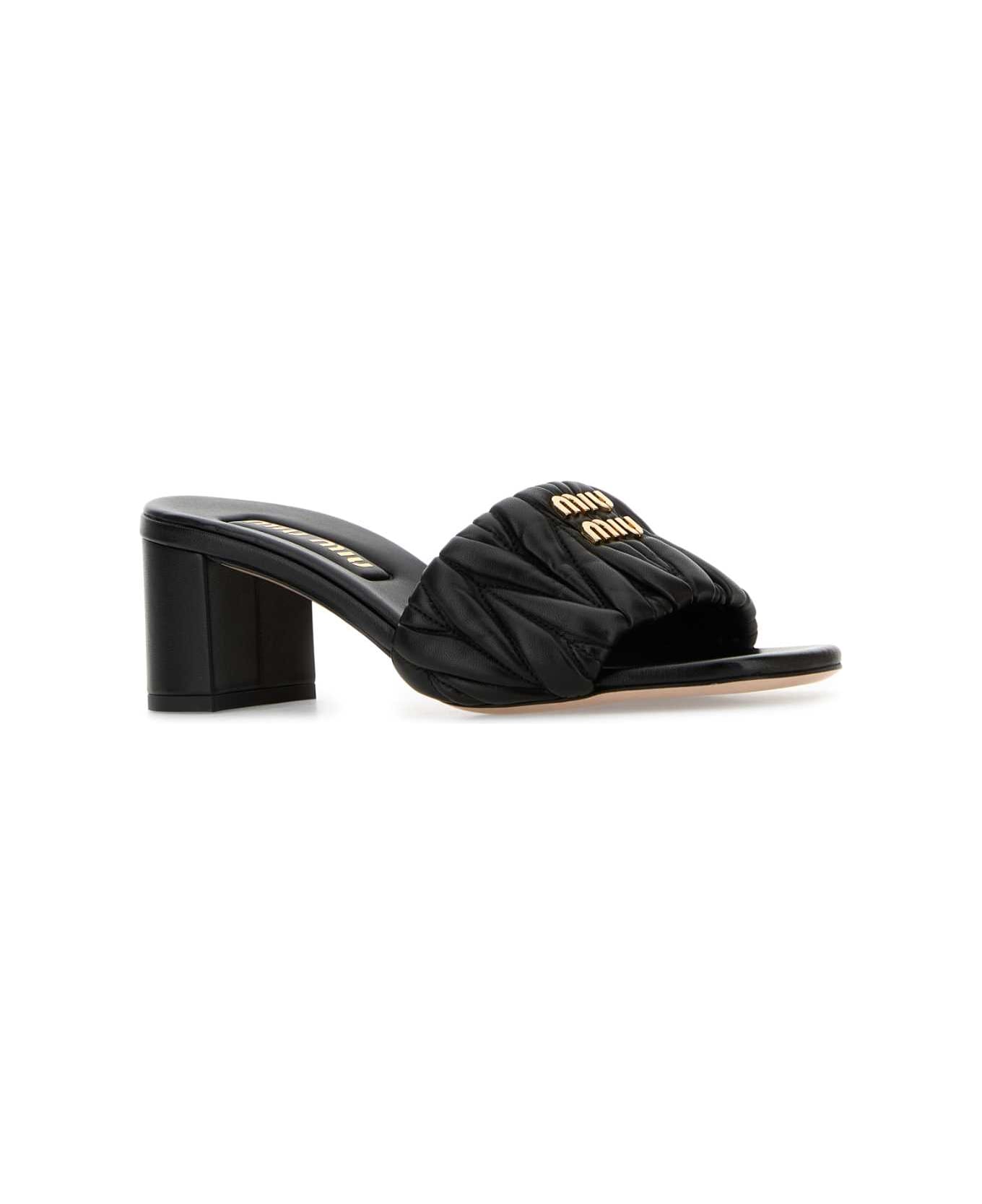 Miu Miu Black Nappa Leather Mules - NERO