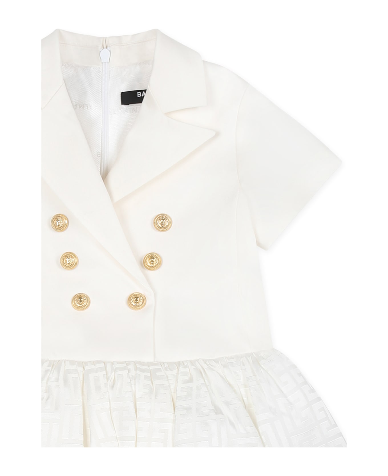 Balmain Ivory Dress For Baby Girl With Labyrinth - Ivory