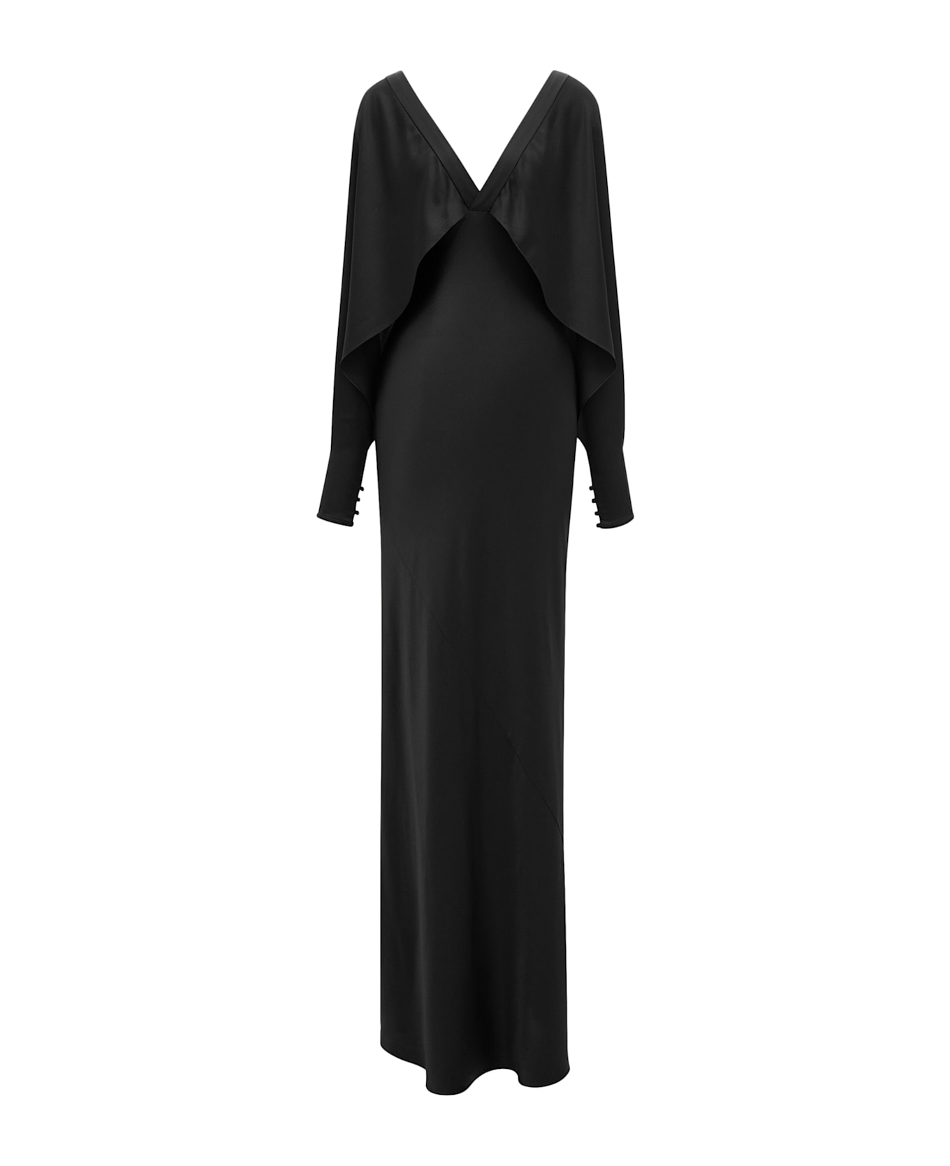 Saint Laurent Silk Satin Bat Sleeve Dress - Noir