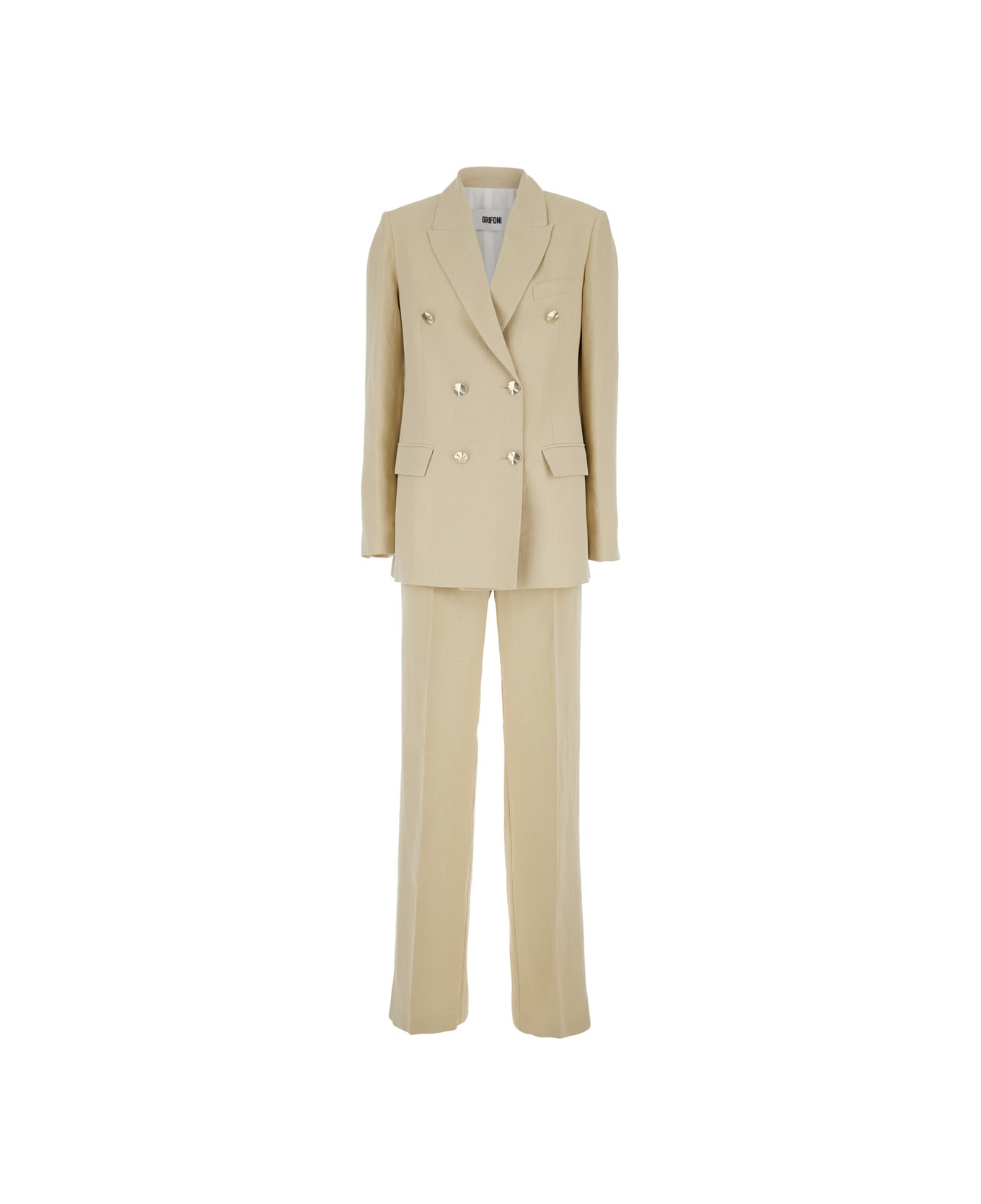 Mauro Grifoni Beige Double-breasted Suit With Notched Revers In Viscose And Linen Blend Woman - Beige