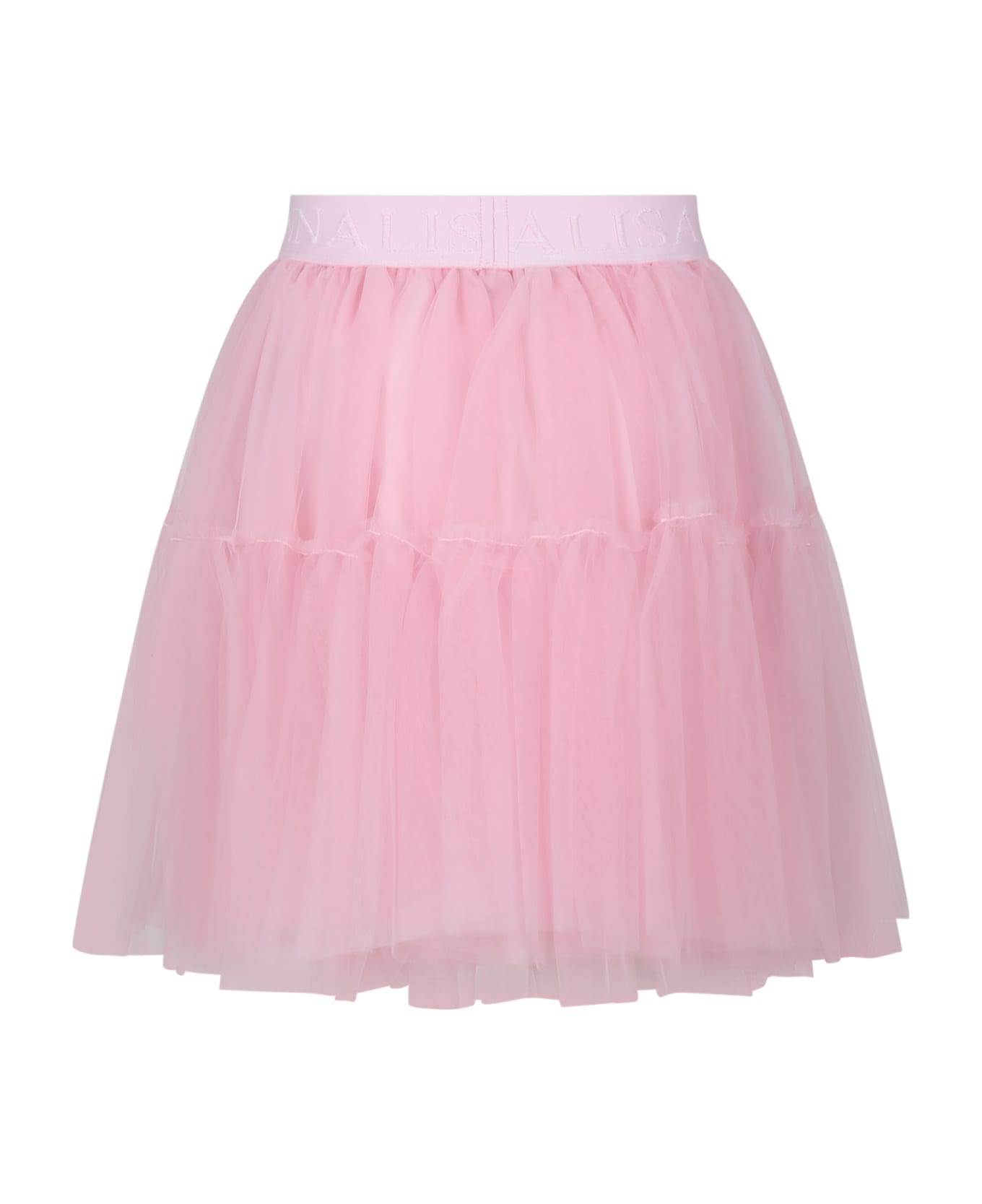 Monnalisa Pink Elegant Tulle Skirt For Girl - Pink