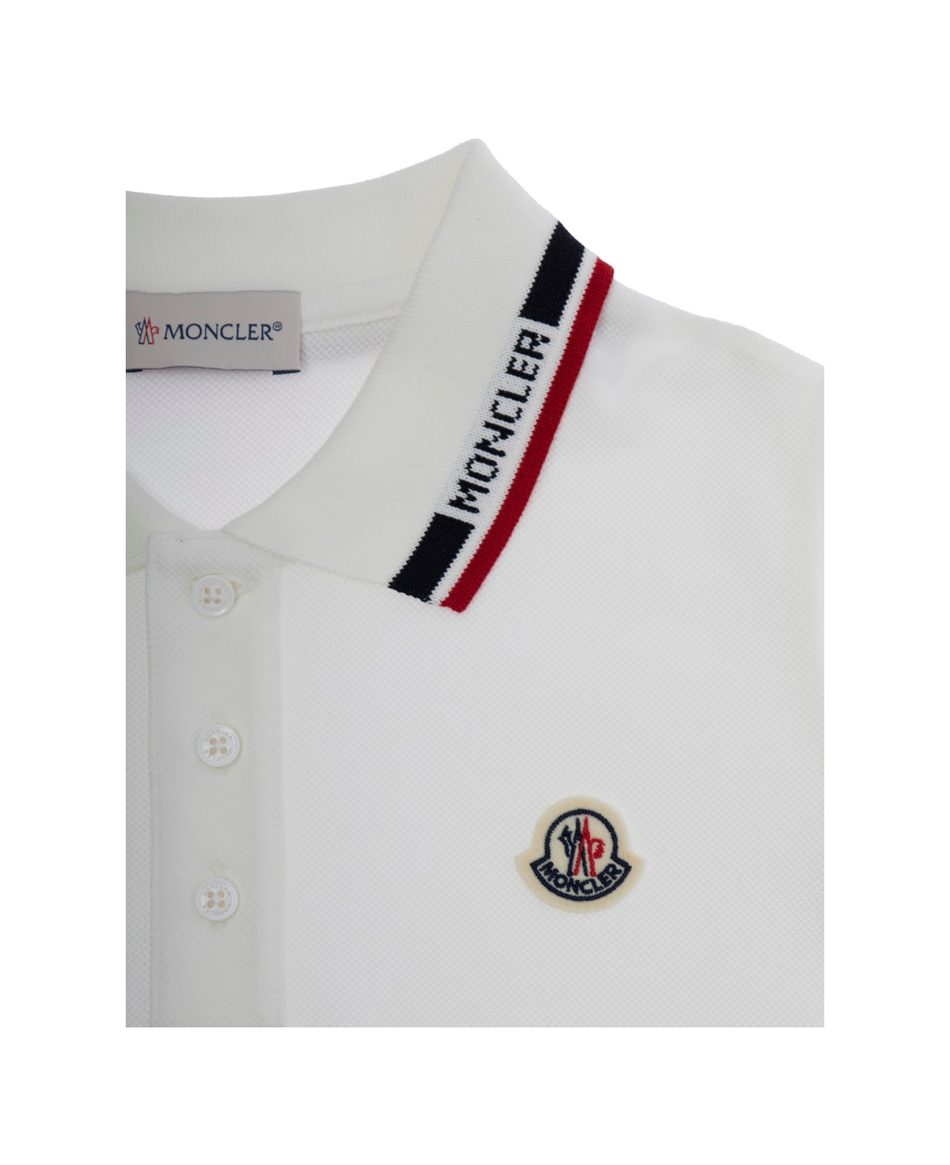 Moncler White Polo With Lettering Logo On The Collar And Logo Patch On The Chest In Cotton Boy - White