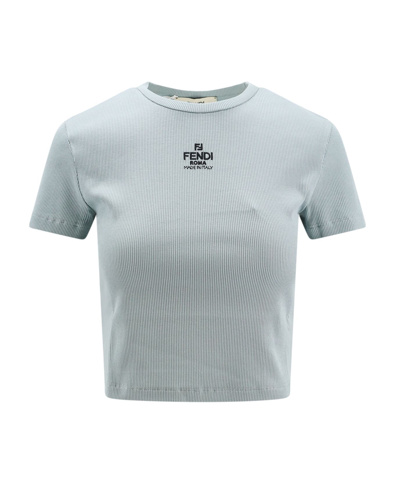 Fendi Logo Detailed Cropped T-shirt - Blue