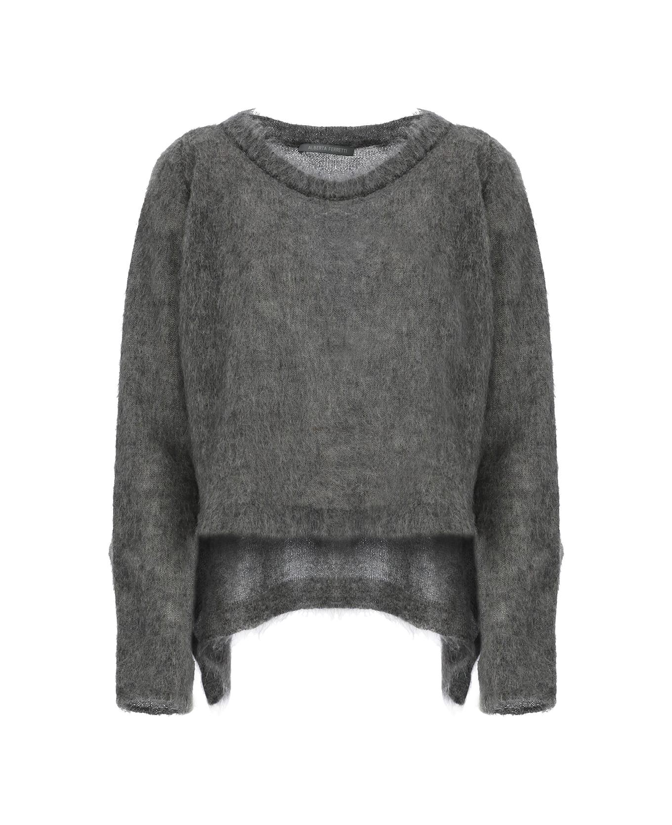 Alberta Ferretti Asymmetric-hem Brushed Knitted Jumper - Grey