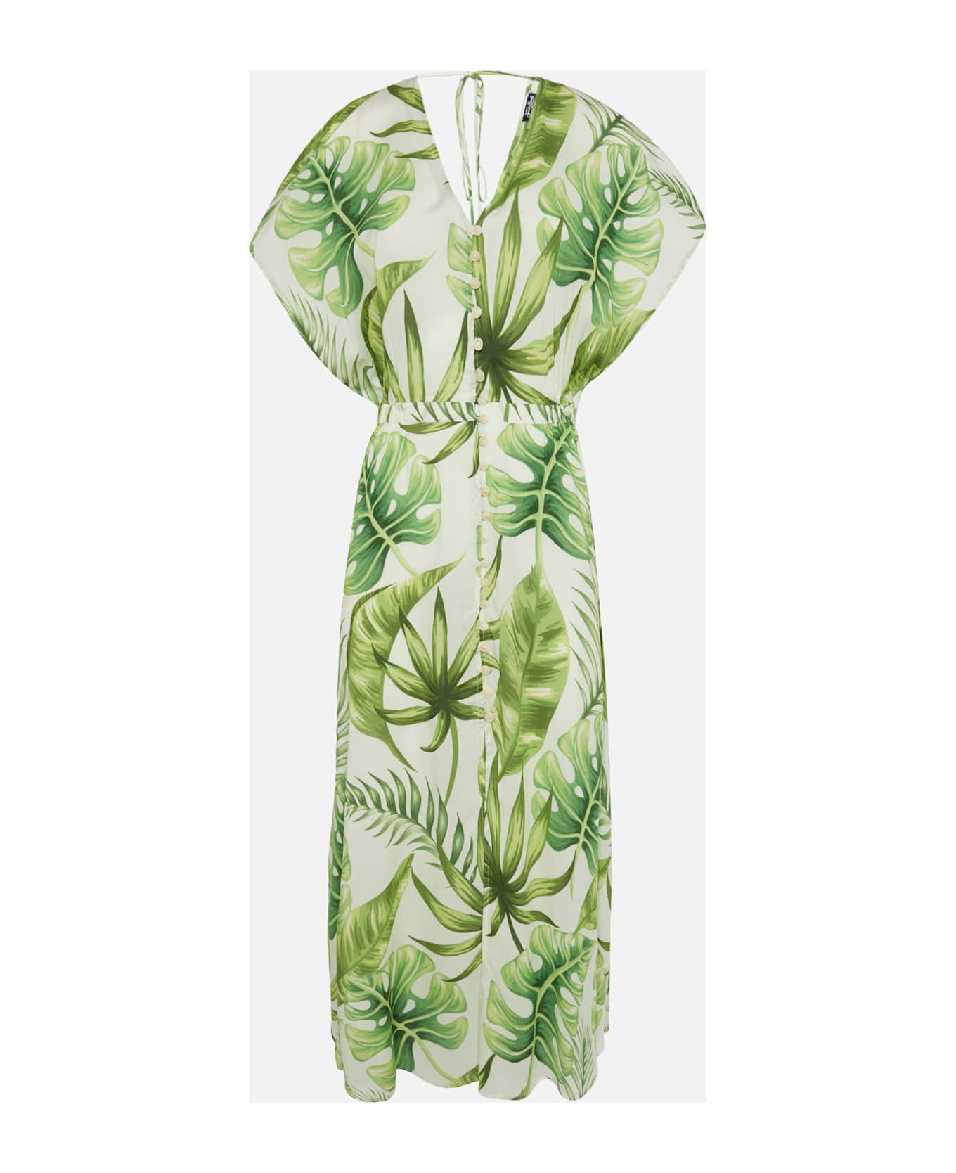 MC2 Saint Barth Tropical Leaves Print Long Dress - WHITE