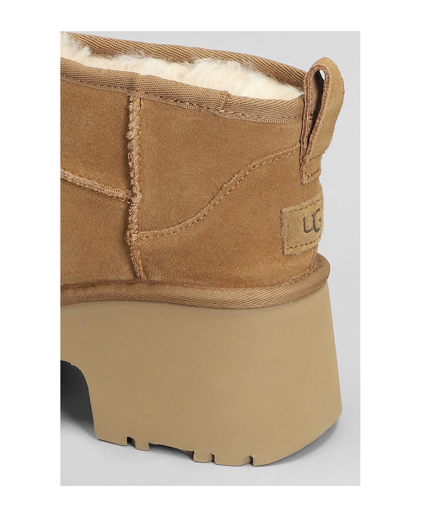 UGG Classic Ultra Mini High Heels Ankle Boots In Leather Color Suede - leather color