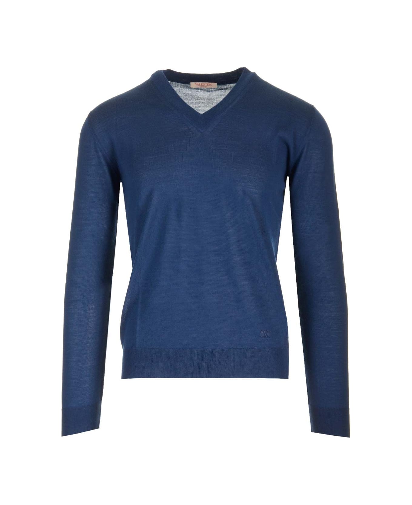 Valentino Garavani Vlogo Signature Blue V-neck Sweater - Blue