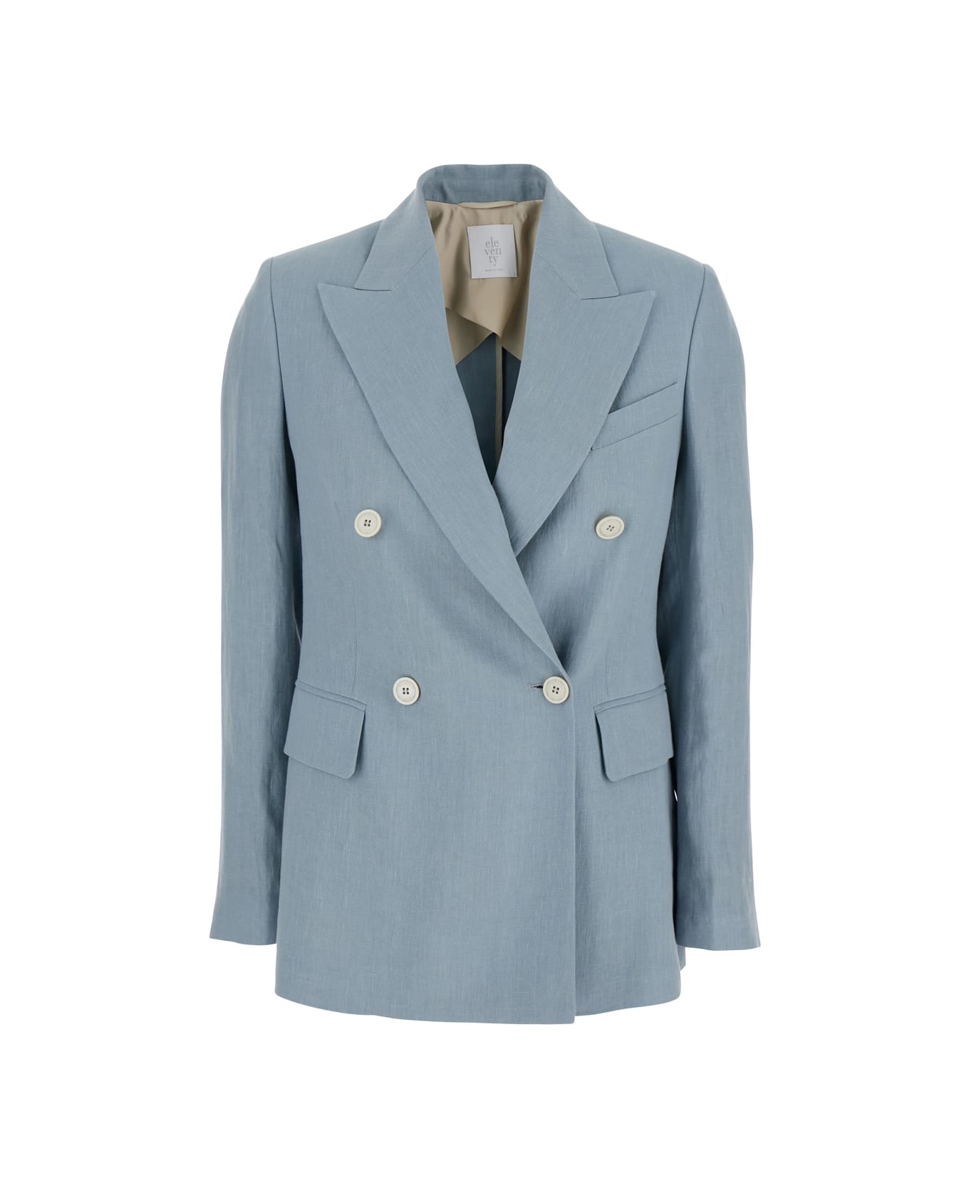 Eleventy Light Blue Double-breasted Jacket With Peak Lapels In Linen Woman - Light blue