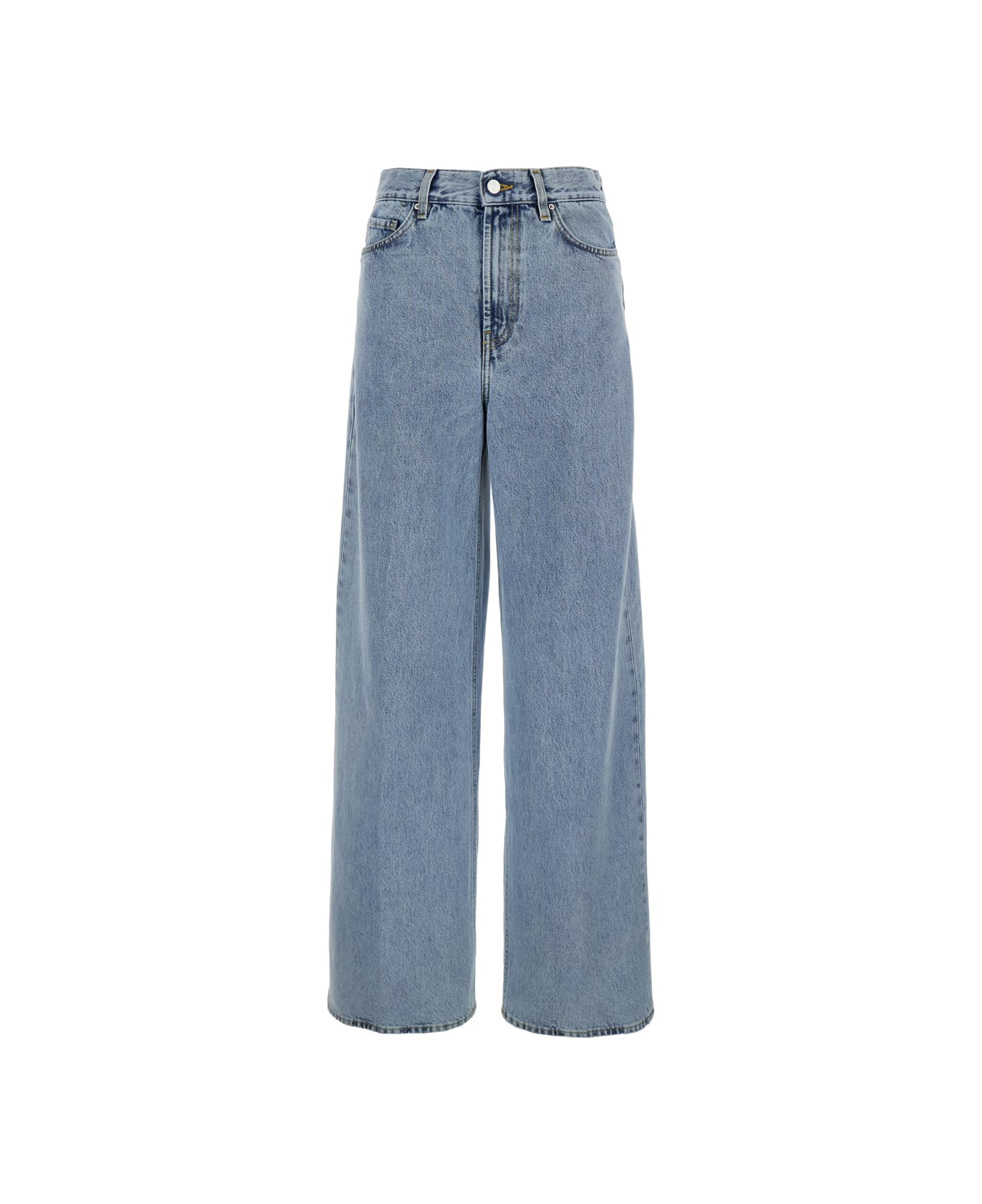 Totême Light Blue Wide Jeans With Logo Patch In Denim Woman - COOL BLUE