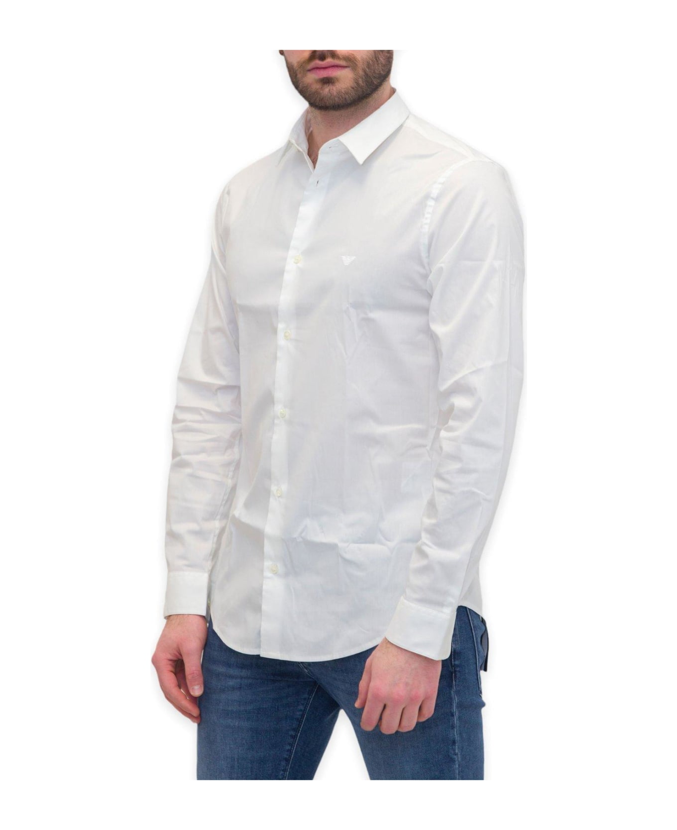 Emporio Armani Logo-embroidered Buttoned Shirt - White シャツ