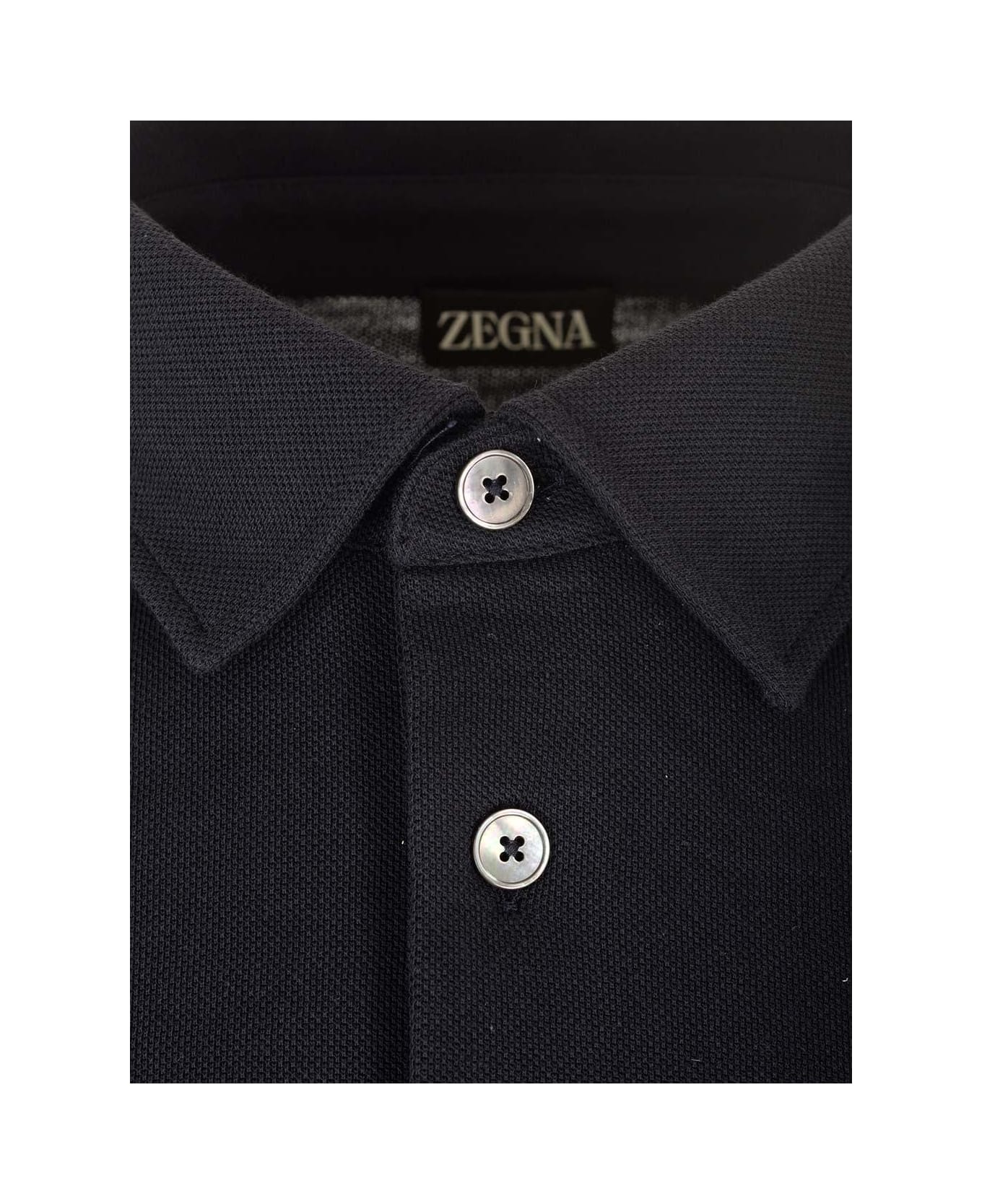 Zegna Short Sleeved Button-detailed Polo Shirt - NAVY シャツ