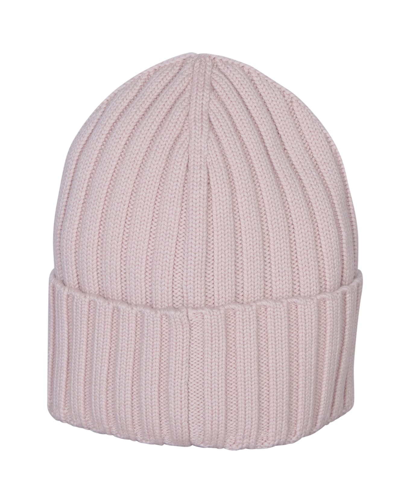Moncler Light Pink Ribbed Wool Beanie With Logo - Pink 帽子