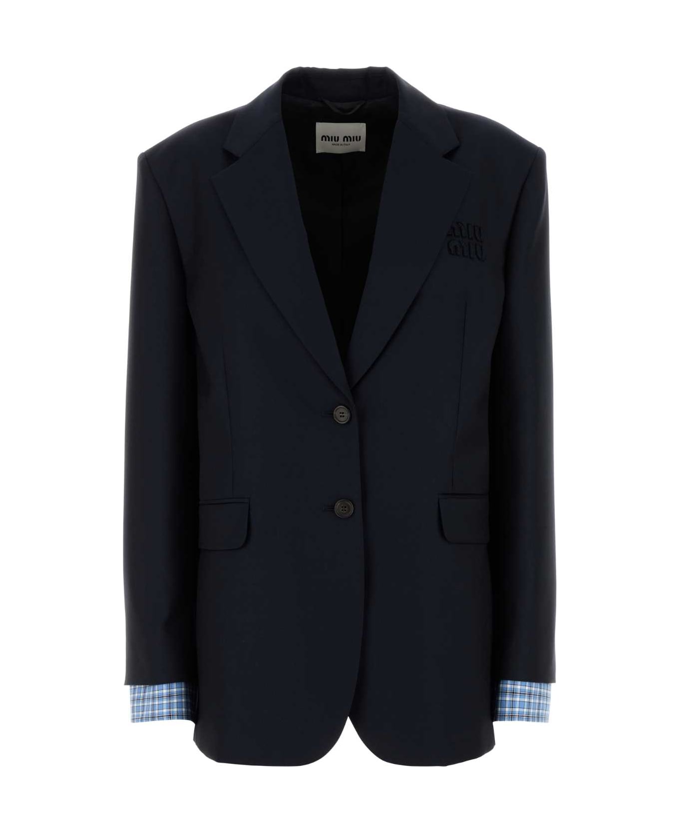 Miu Miu Navy Blue Wool Oversize Blazer - BLEU
