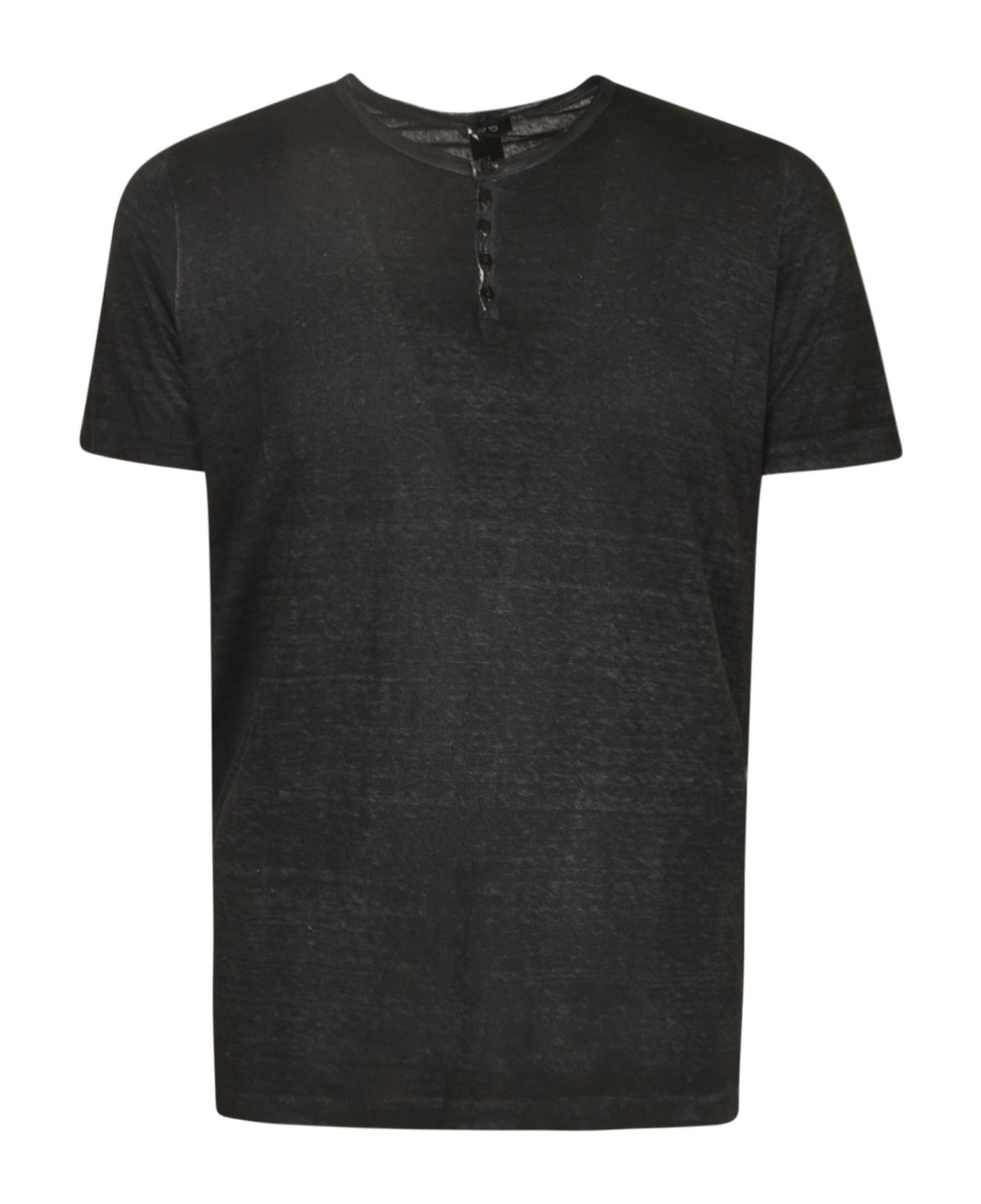Avant Toi Round Neck Buttoned T-shirt - Black