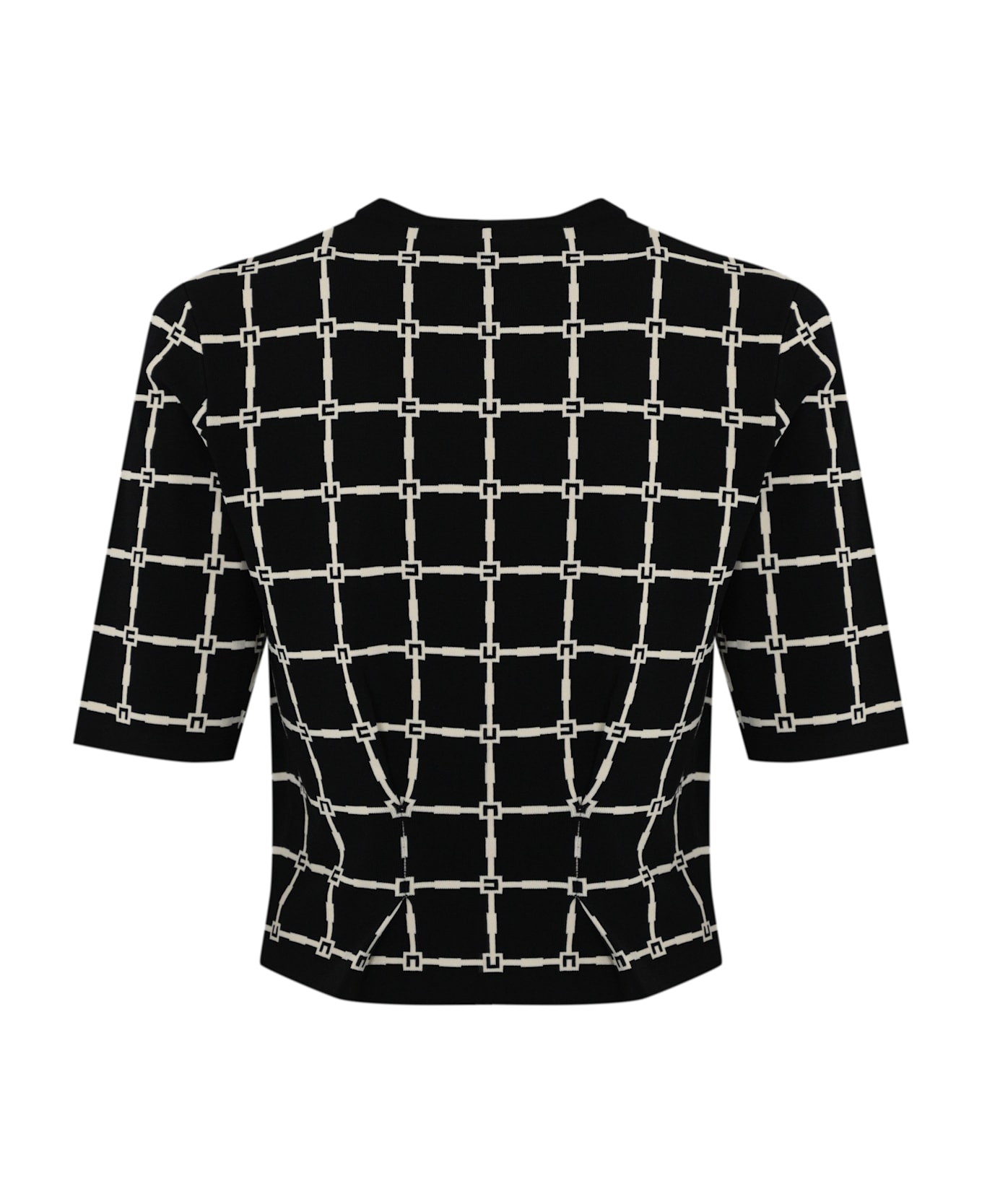 Elisabetta Franchi Jacquard Logo Cardigan With Gold Buttons - Nero/burro