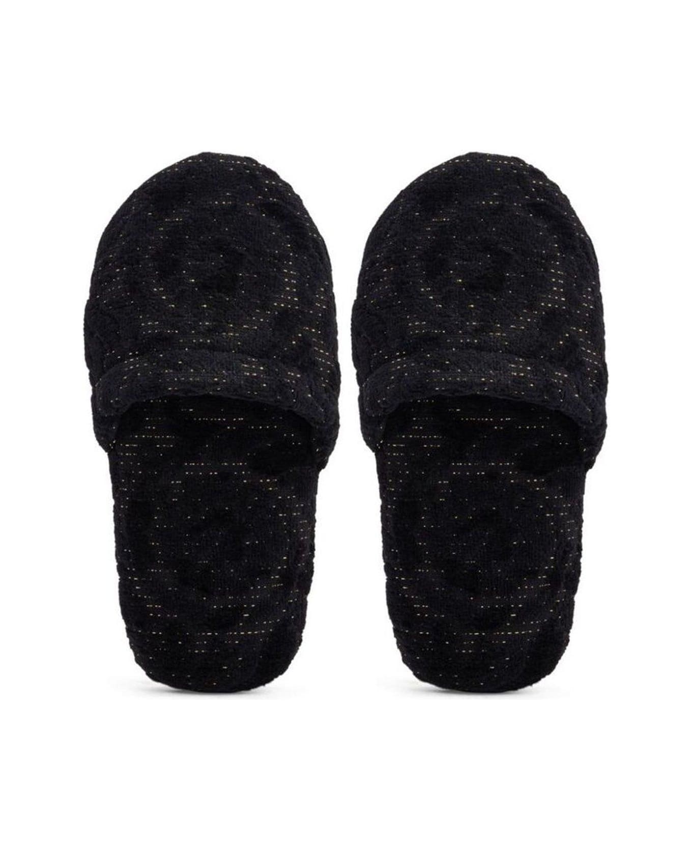 Versace Round-toe Barocco Patterned Slides - BLACK/GOLD その他各種シューズ