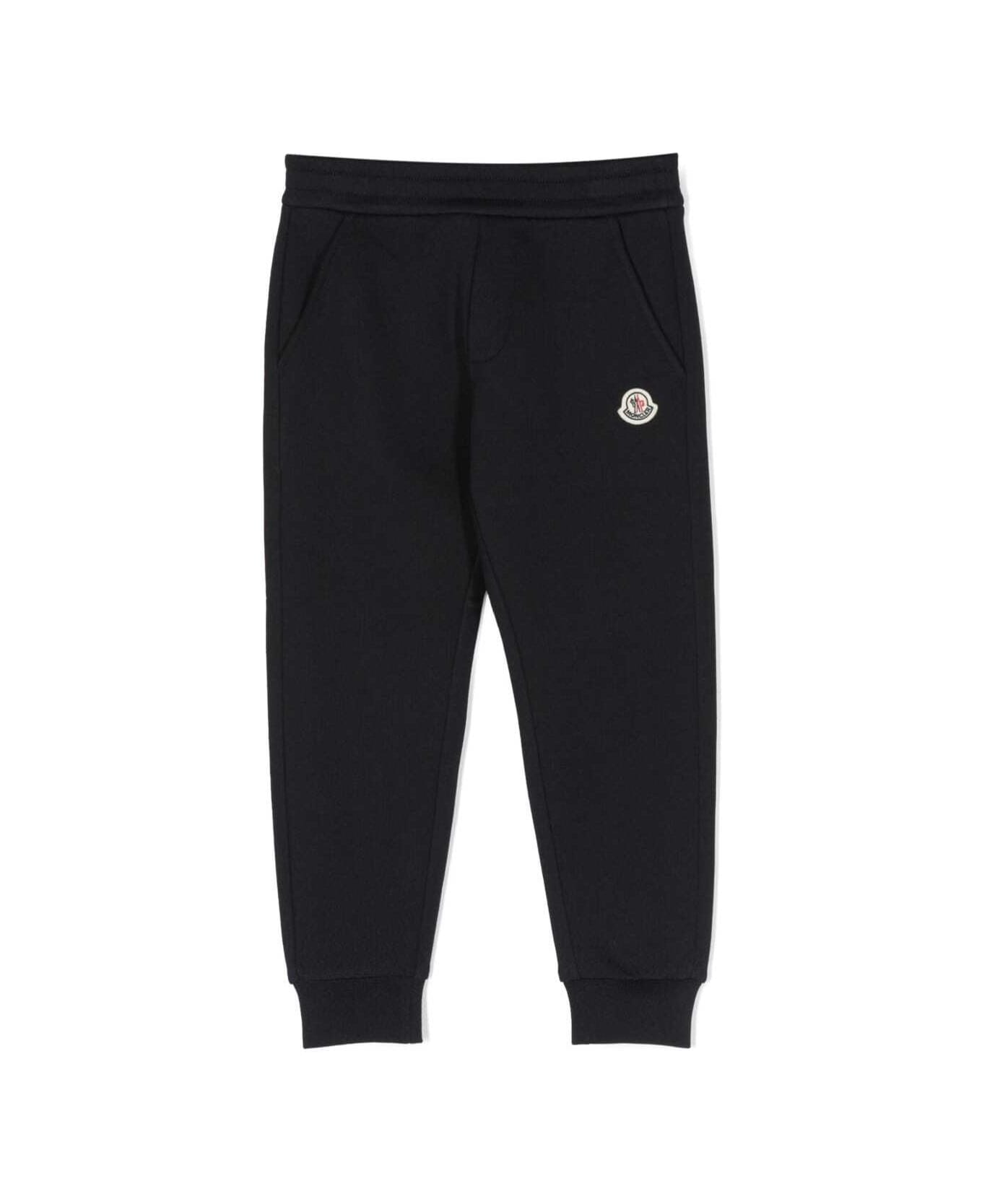 Moncler Black Track Pants With Maxi Logo Print And Patch Logo In Cotton Boy - Blu