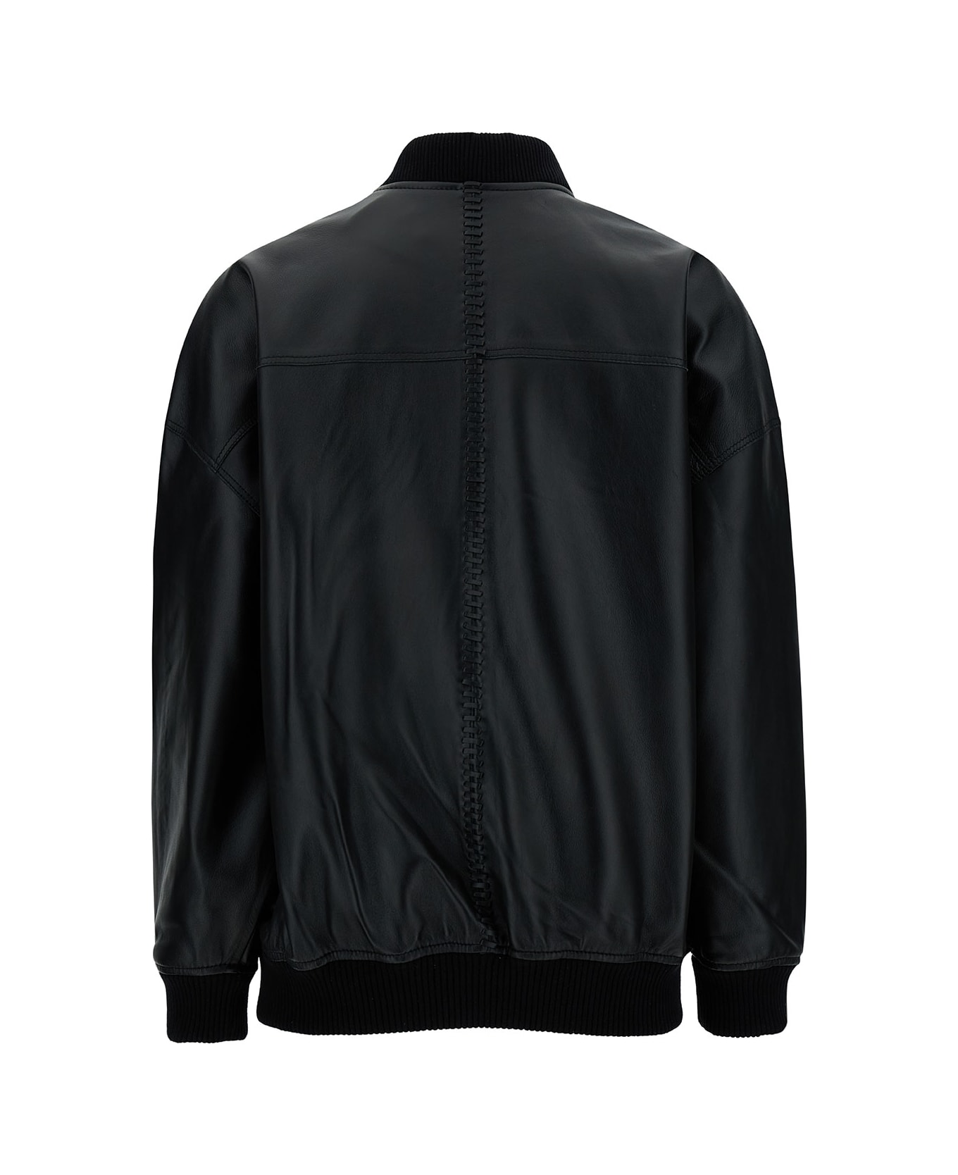Federica Tosi Black Bomber Jacket With Ribbed Trim In Leather Woman - Black